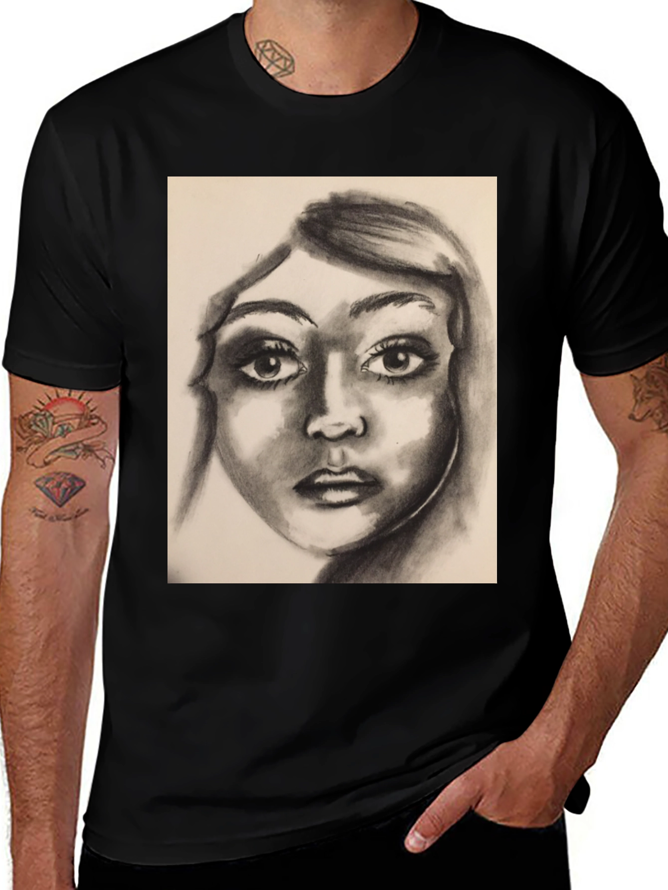 Variant 30 of Charcoal Portrait Graphic Tee - Black