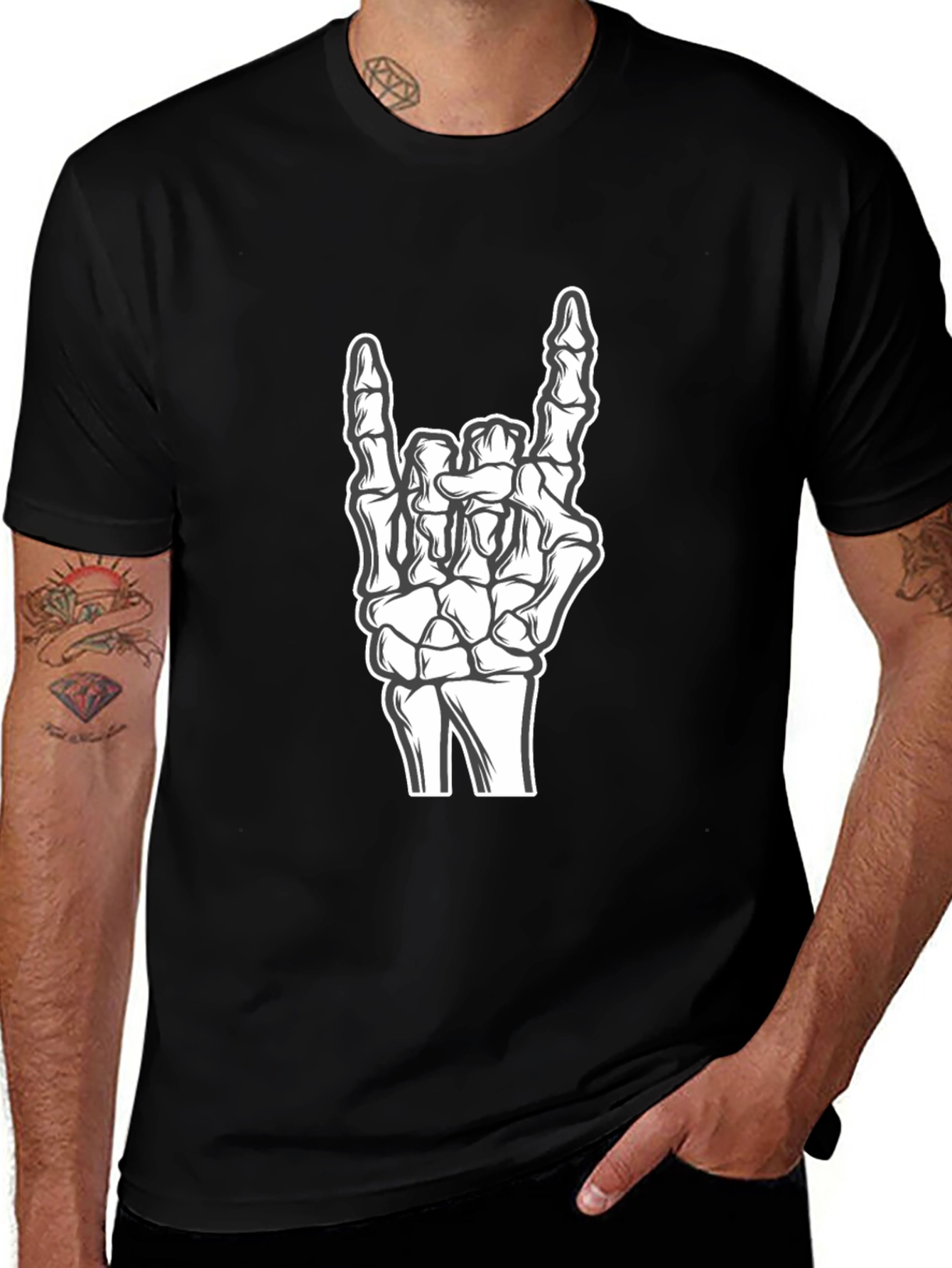 Variant 2 of Rock On Skeleton Hand Graphic Tee