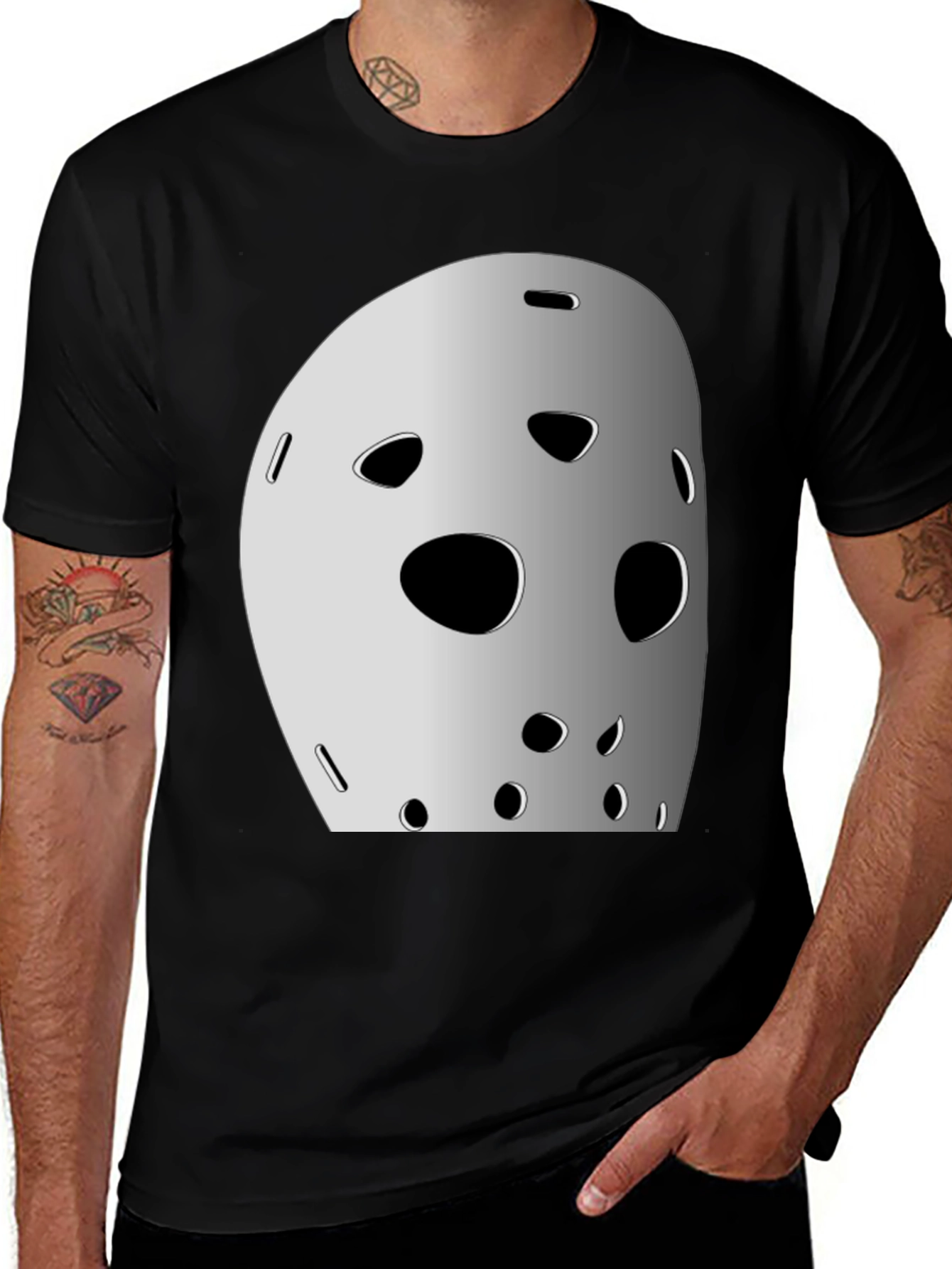 Black Hockey Mask Graphic Tee - Classic Horror Movie Style main image