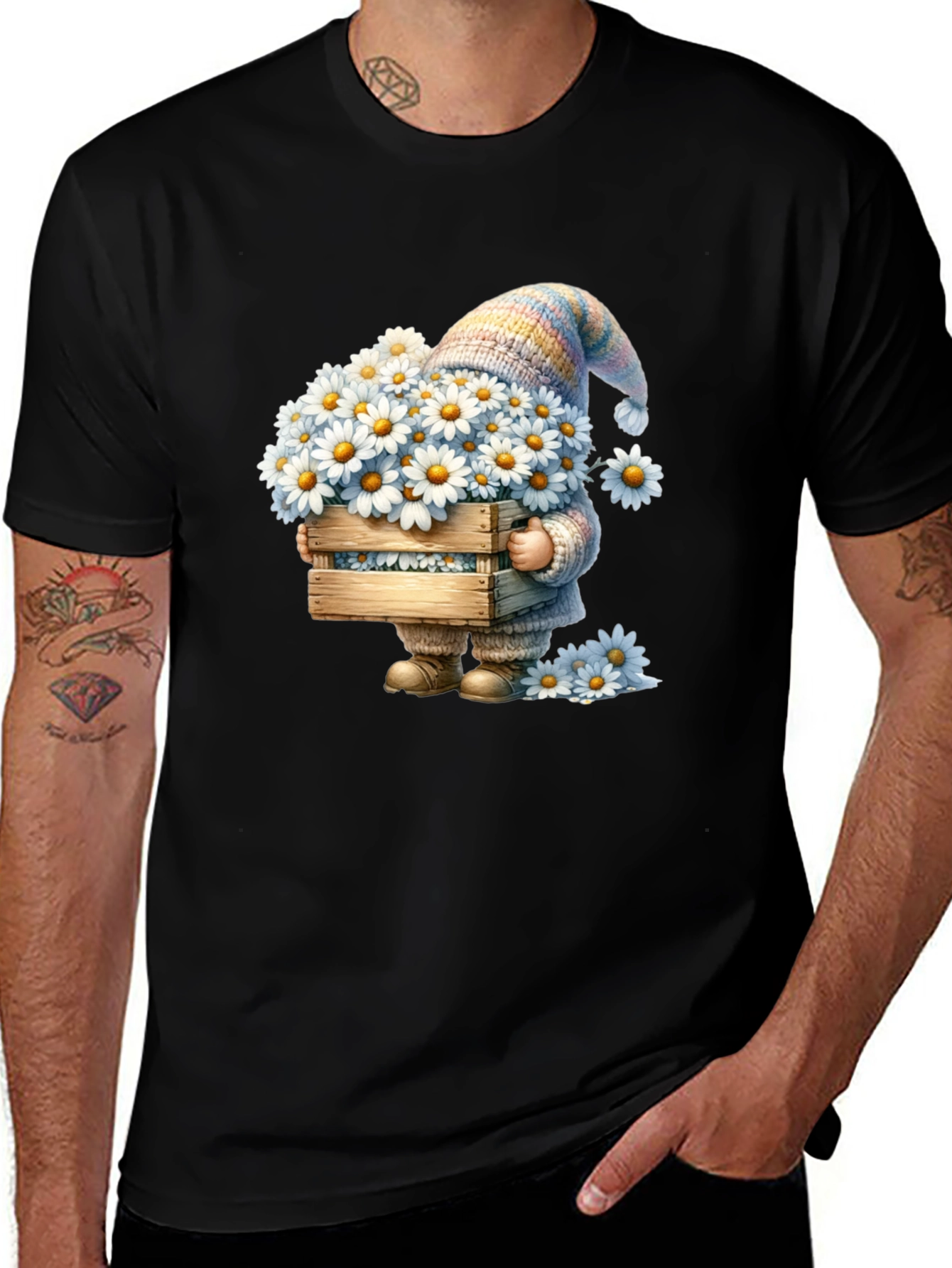 Variant 18 of Daisy Gnome Graphic T-Shirt - Whimsical Spring Style