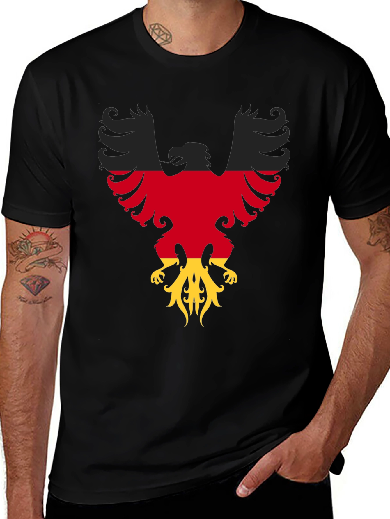 Variant 13 of German Flag Eagle Graphic Tee - Black Cotton T-Shirt