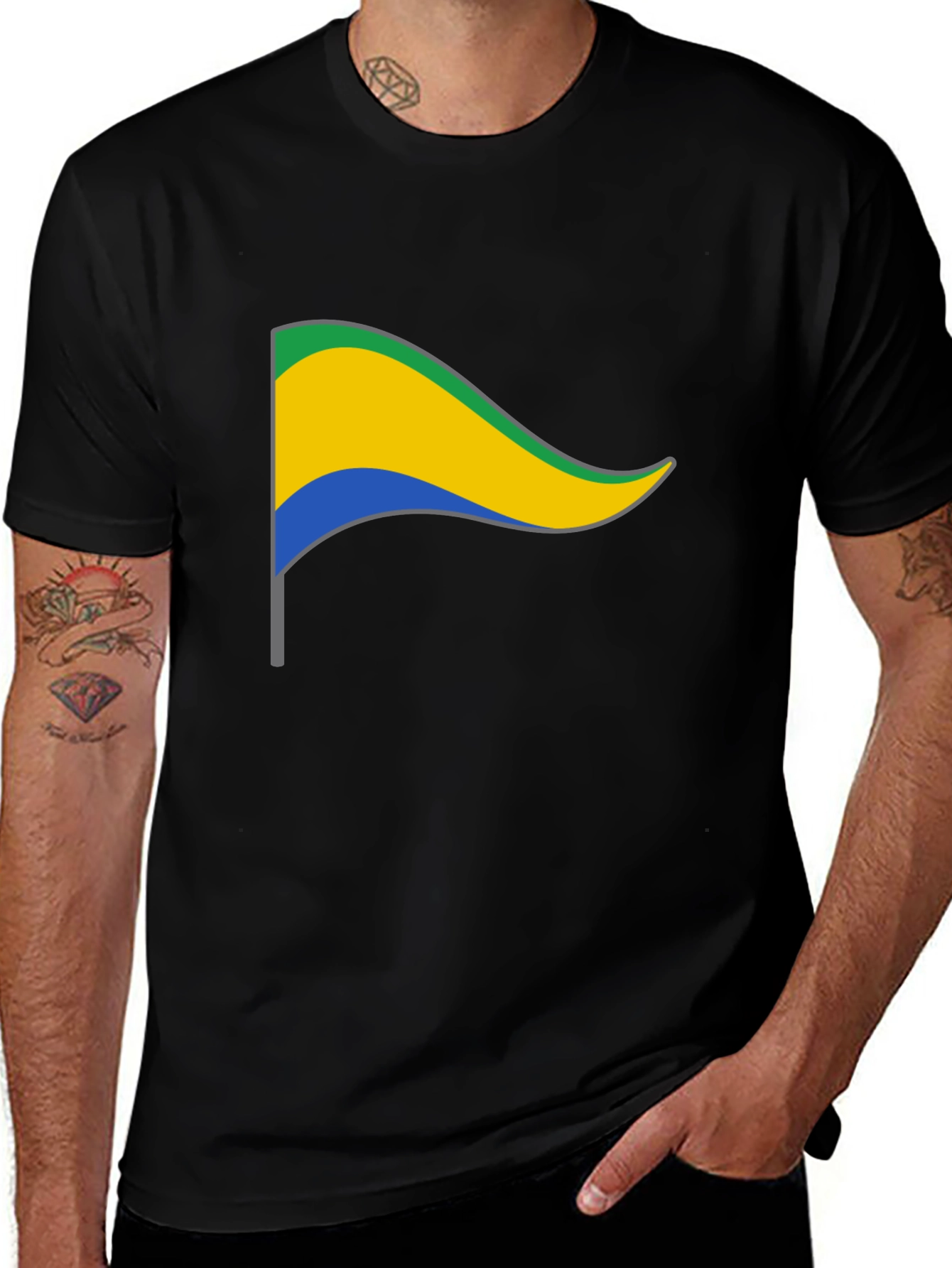 Variant 17 of Gabon Flag Graphic Tee - Black Casual T-Shirt