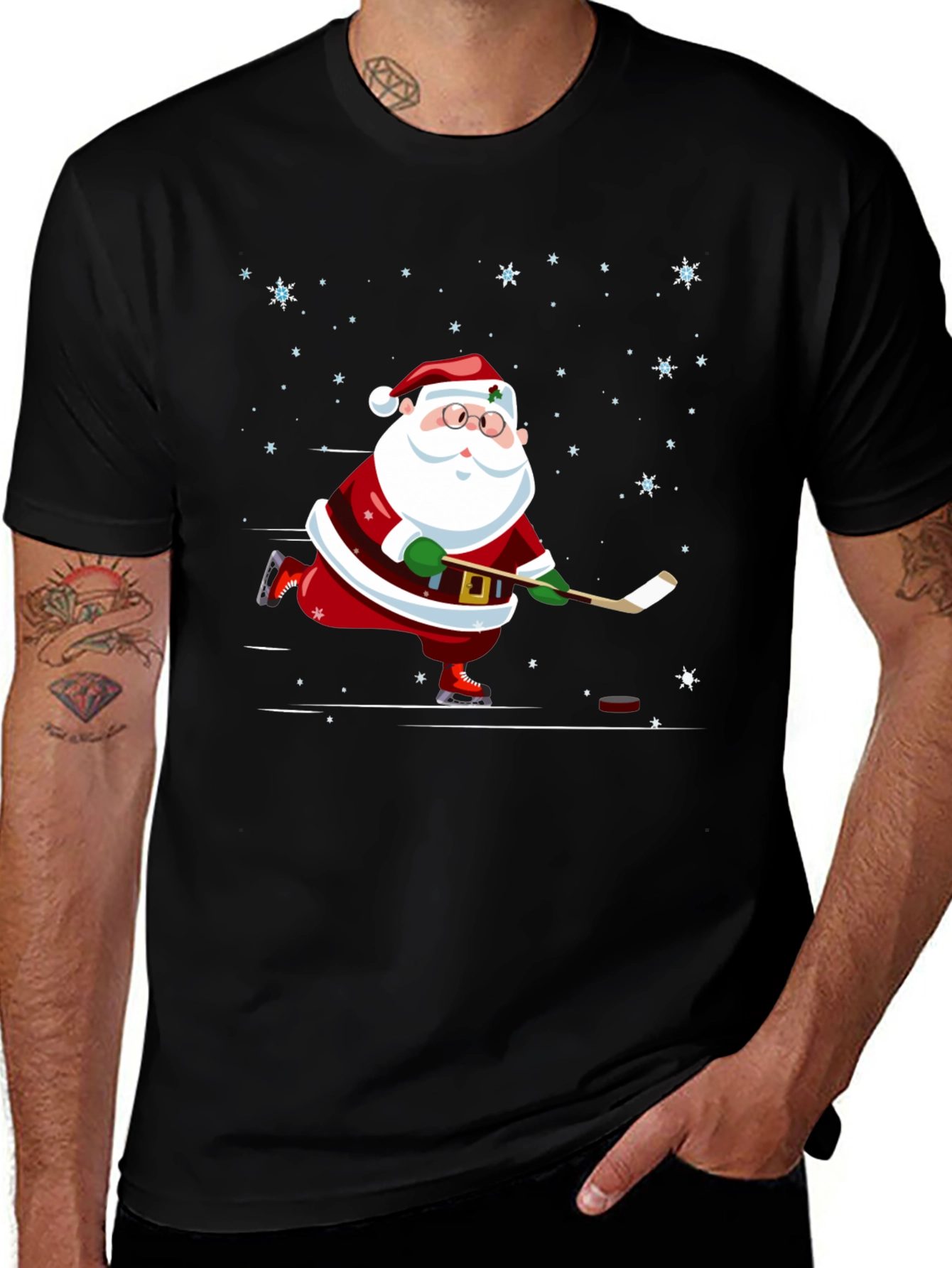 Hockey Santa T-Shirt - Holiday Festive Wear