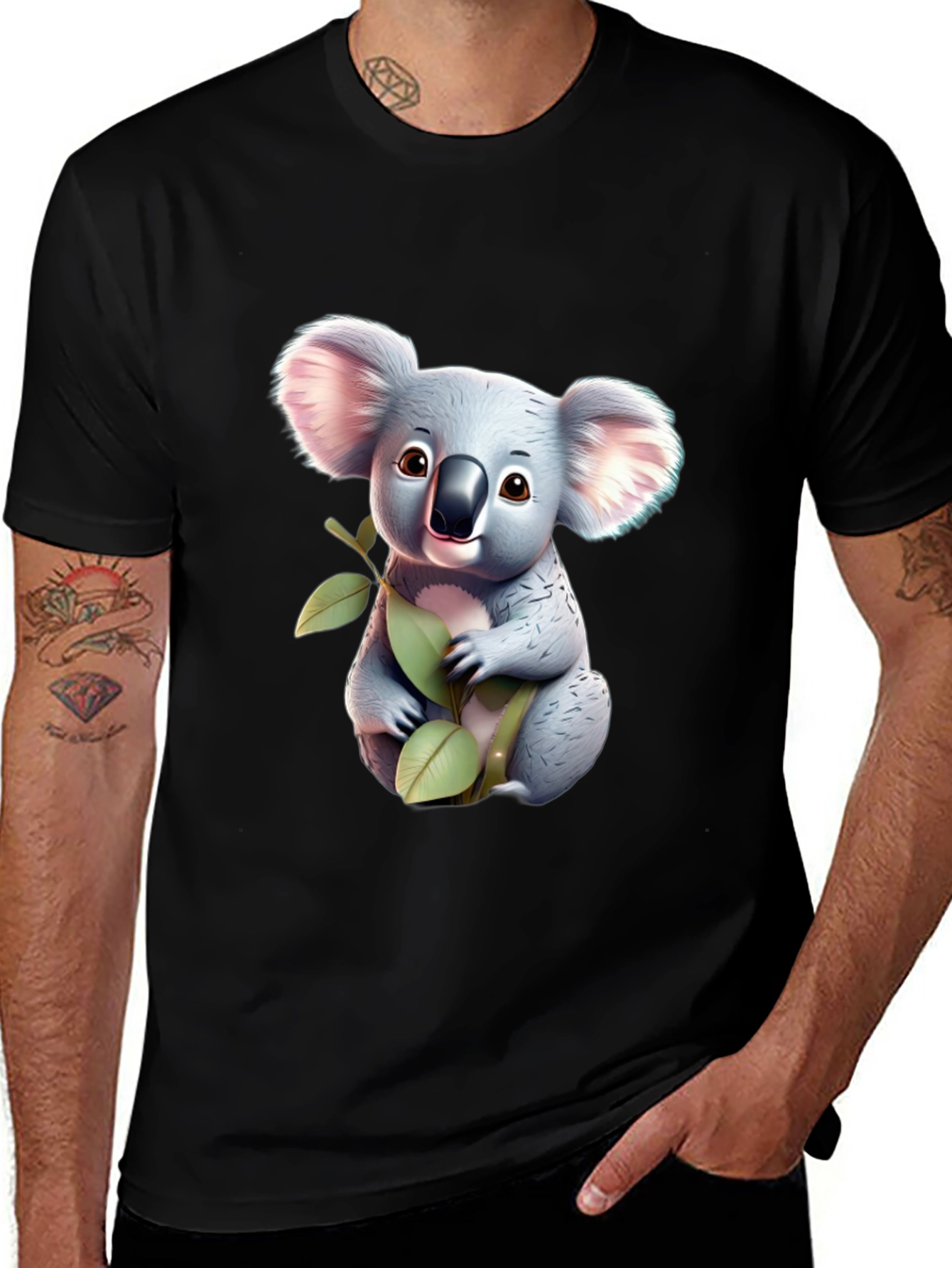 Koala Bear Graphic Print Black T-Shirt