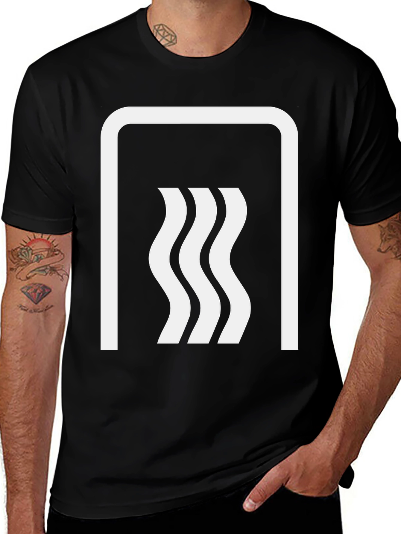 Black Modern Wave Graphic Tee - Black Cotton Blend main image
