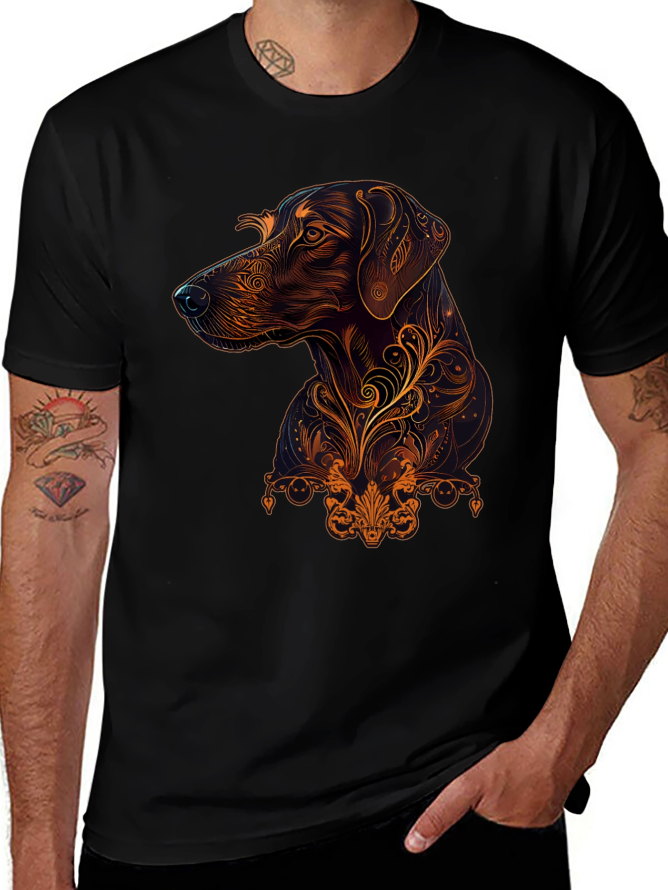 Variant 18 of Dog Art Graphic Black T-Shirt