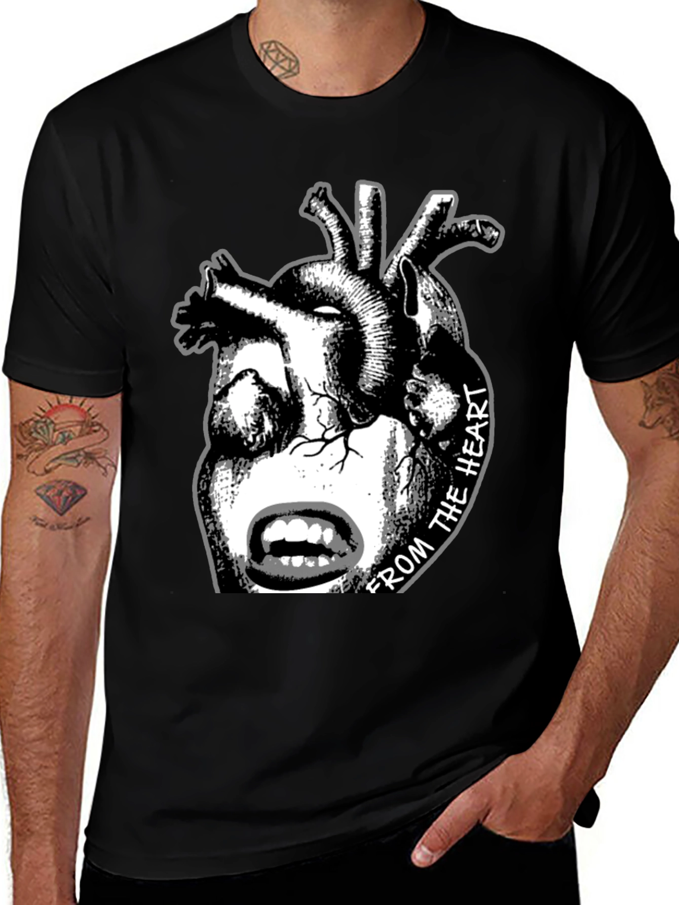 Anatomical Heart & Face Graphic Black T-Shirt