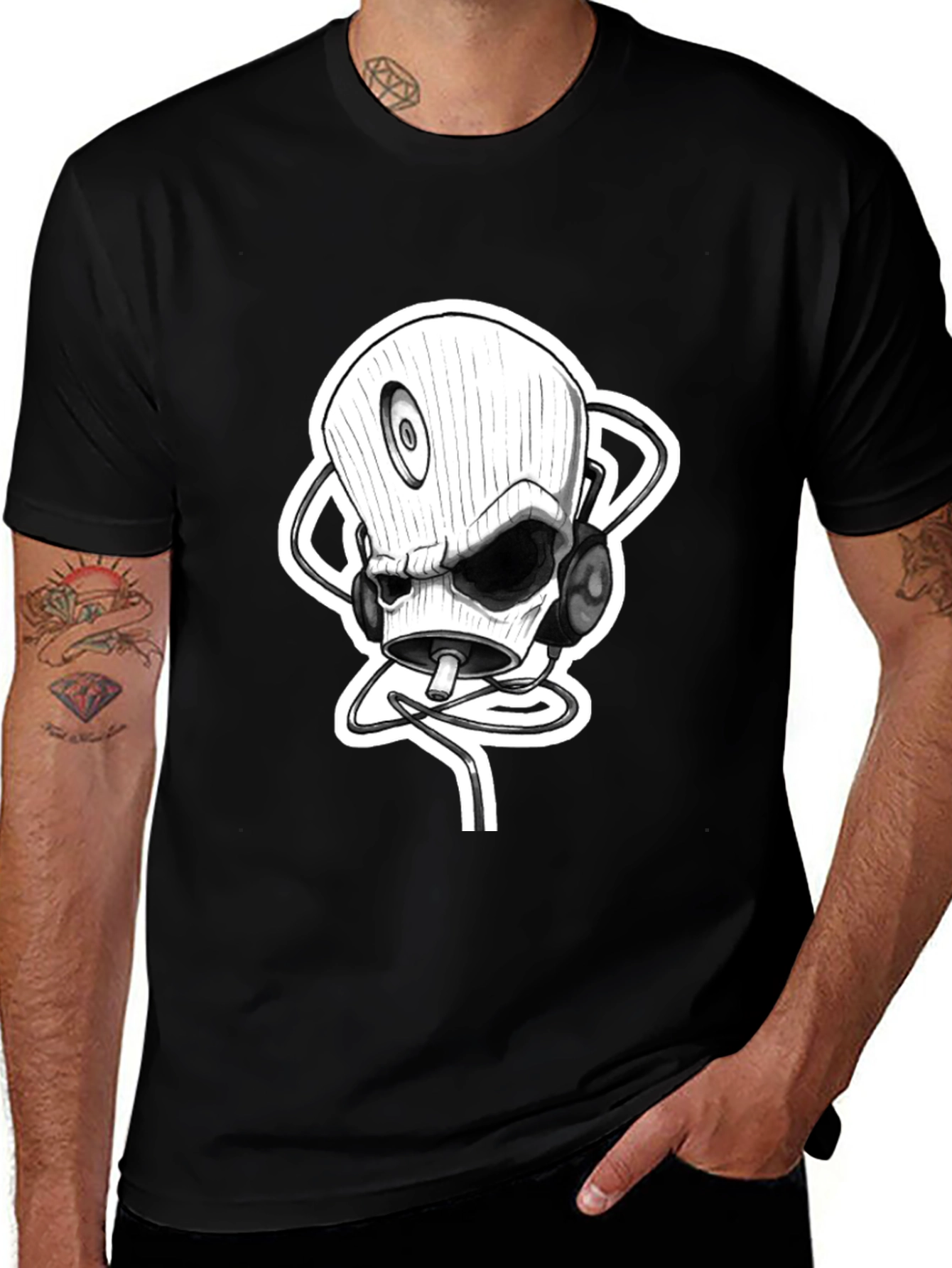 Variant 26 of Skull DJ Black T-Shirt - Unique Graphic Tee