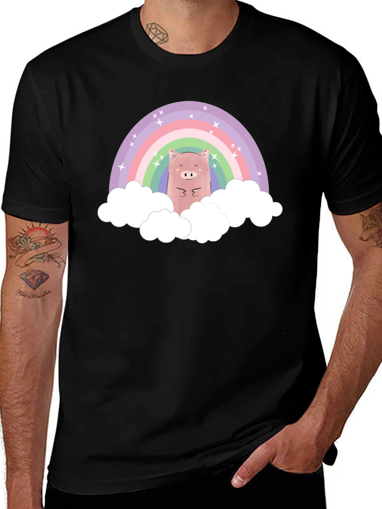 Black Rainbow Pig T-Shirt - Cute Cartoon Design main image