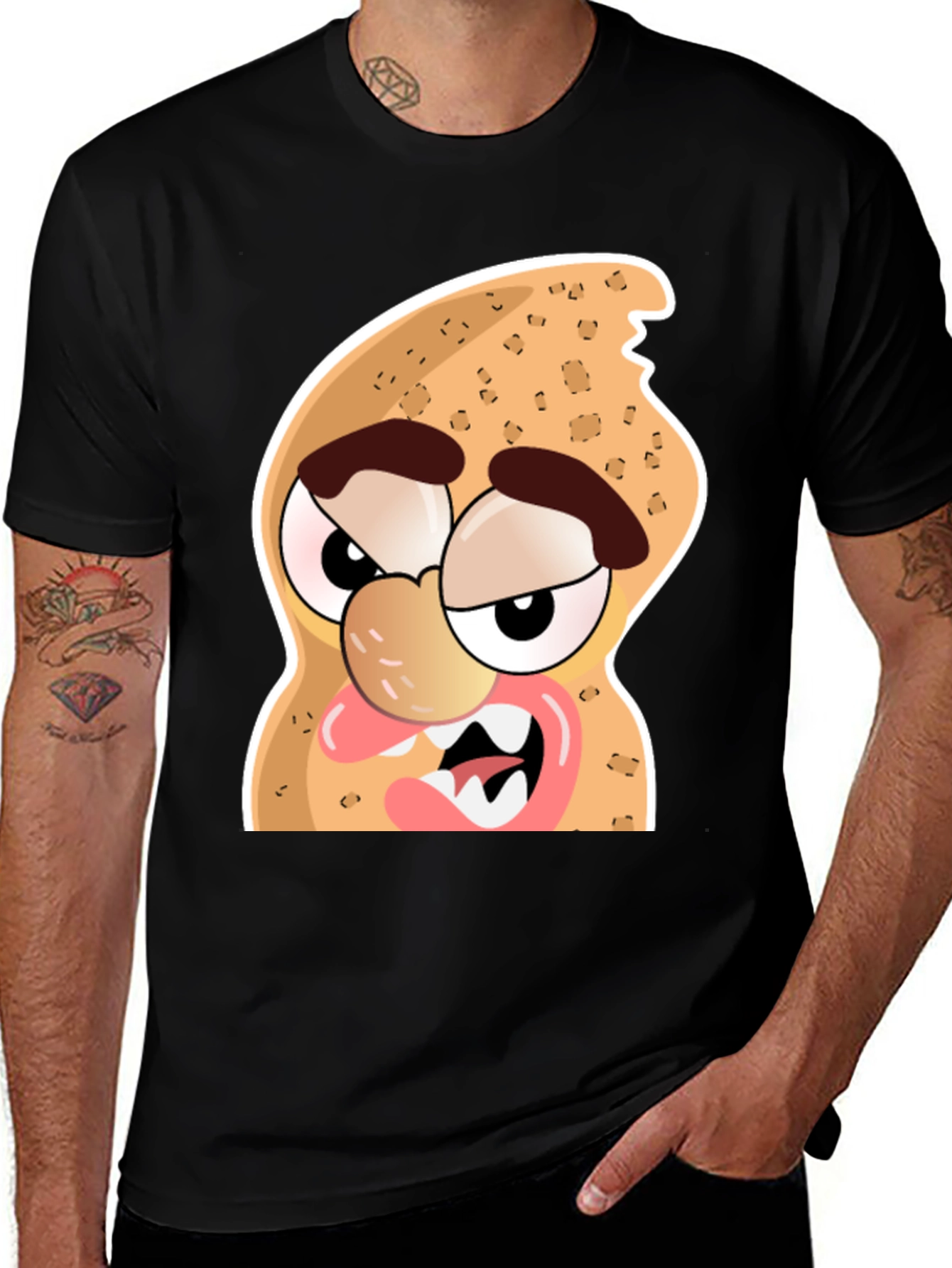 Variant 12 of Funny Peanut Cartoon Graphic Black T-Shirt