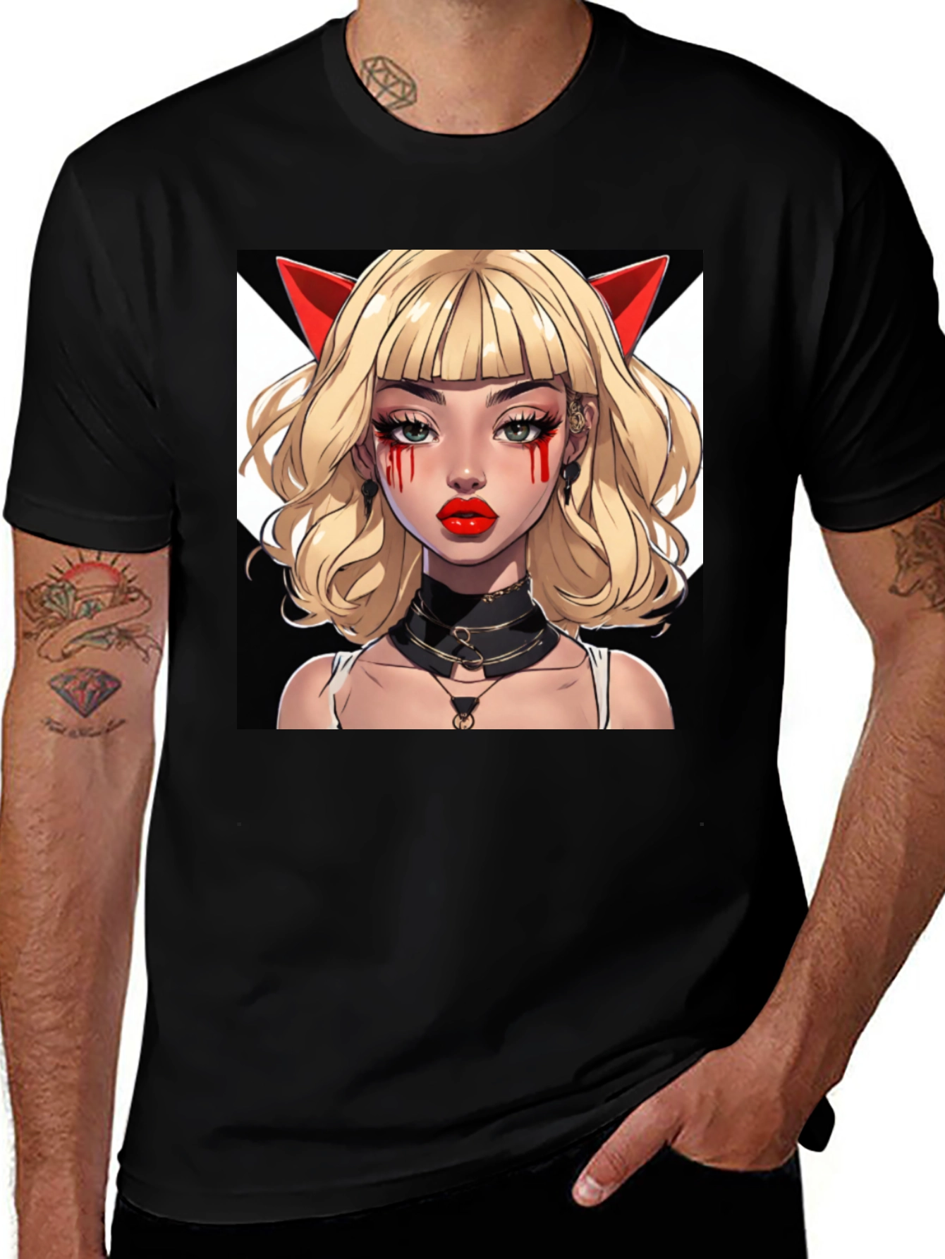 Variant 29 of Anime Girl Graphic Tee - Black Cotton Shirt
