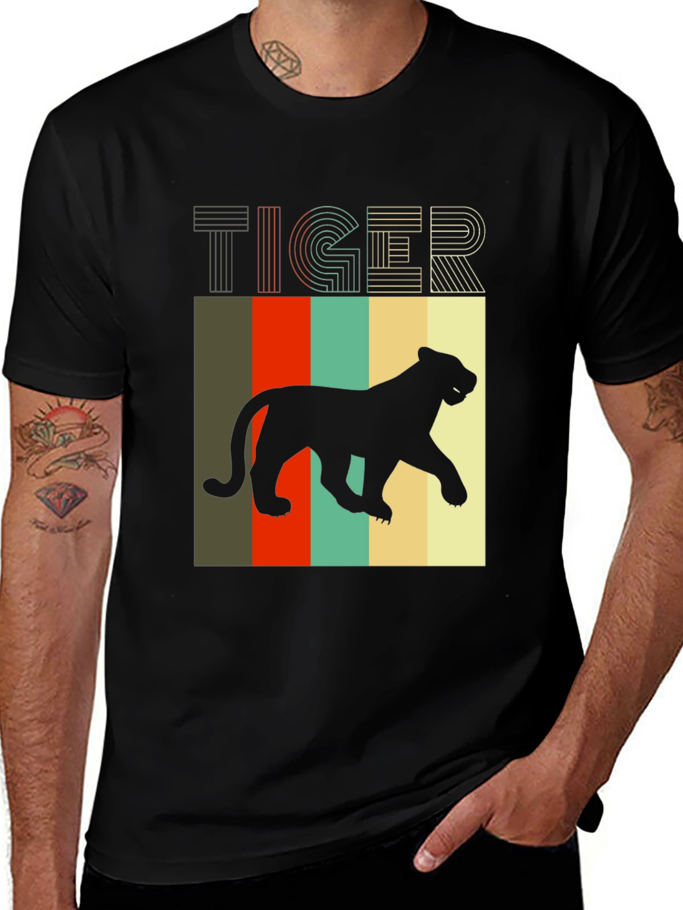 Variant 10 of Retro Tiger Graphic Tee - Classic Style Black T-Shirt