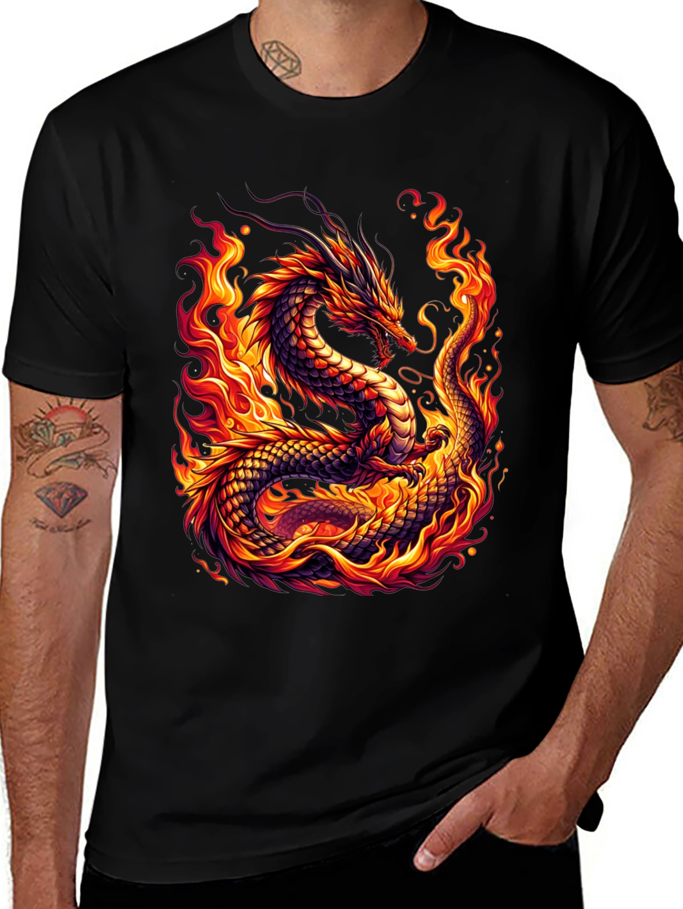 Fiery Dragon Graphic Tee - Bold Black Shirt
