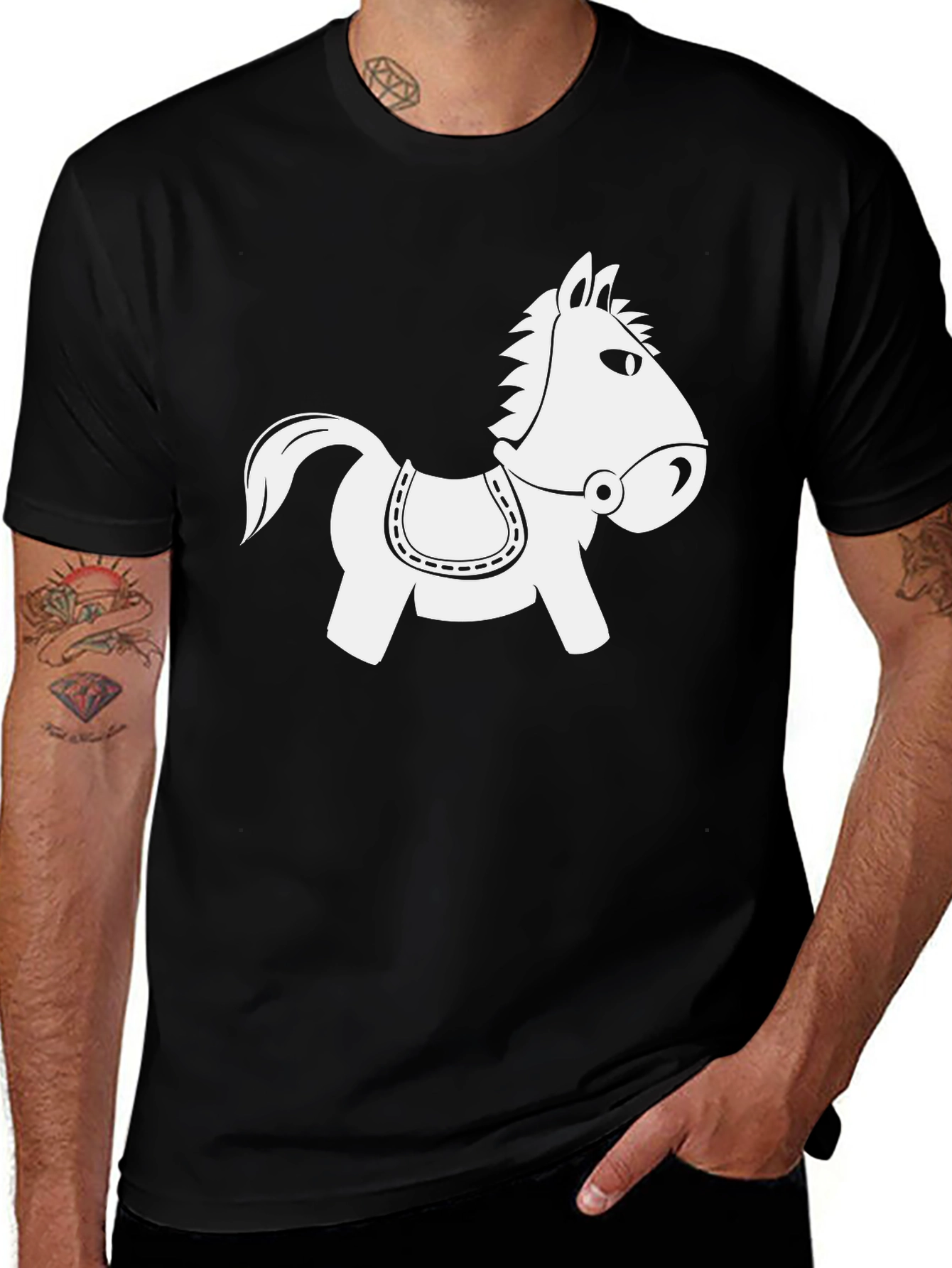 Variant 30 of Black T-Shirt with Horse Cartoon Print