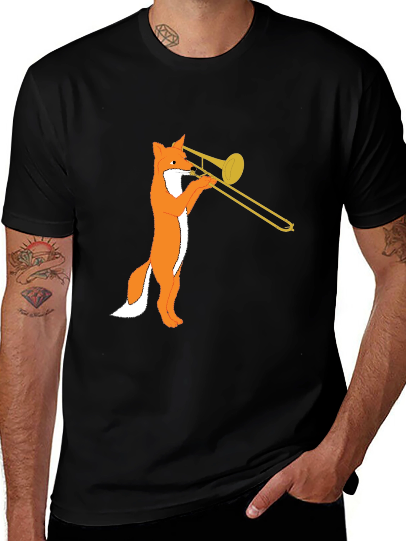 Variant 28 of Fox Trombone T-Shirt - Black Graphic Tee