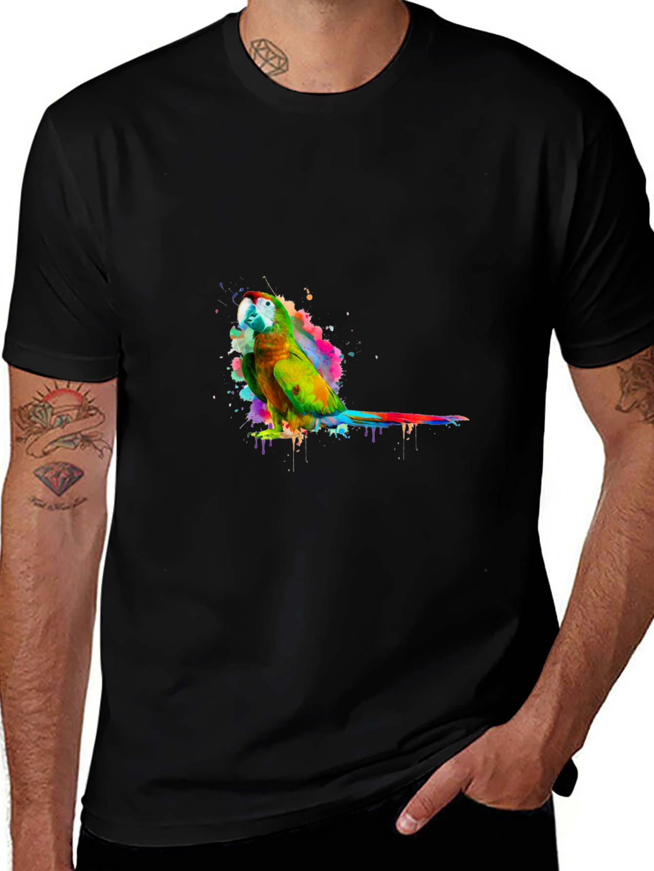 Variant 28 of Colorful Parrot Graphic T-Shirt - Black