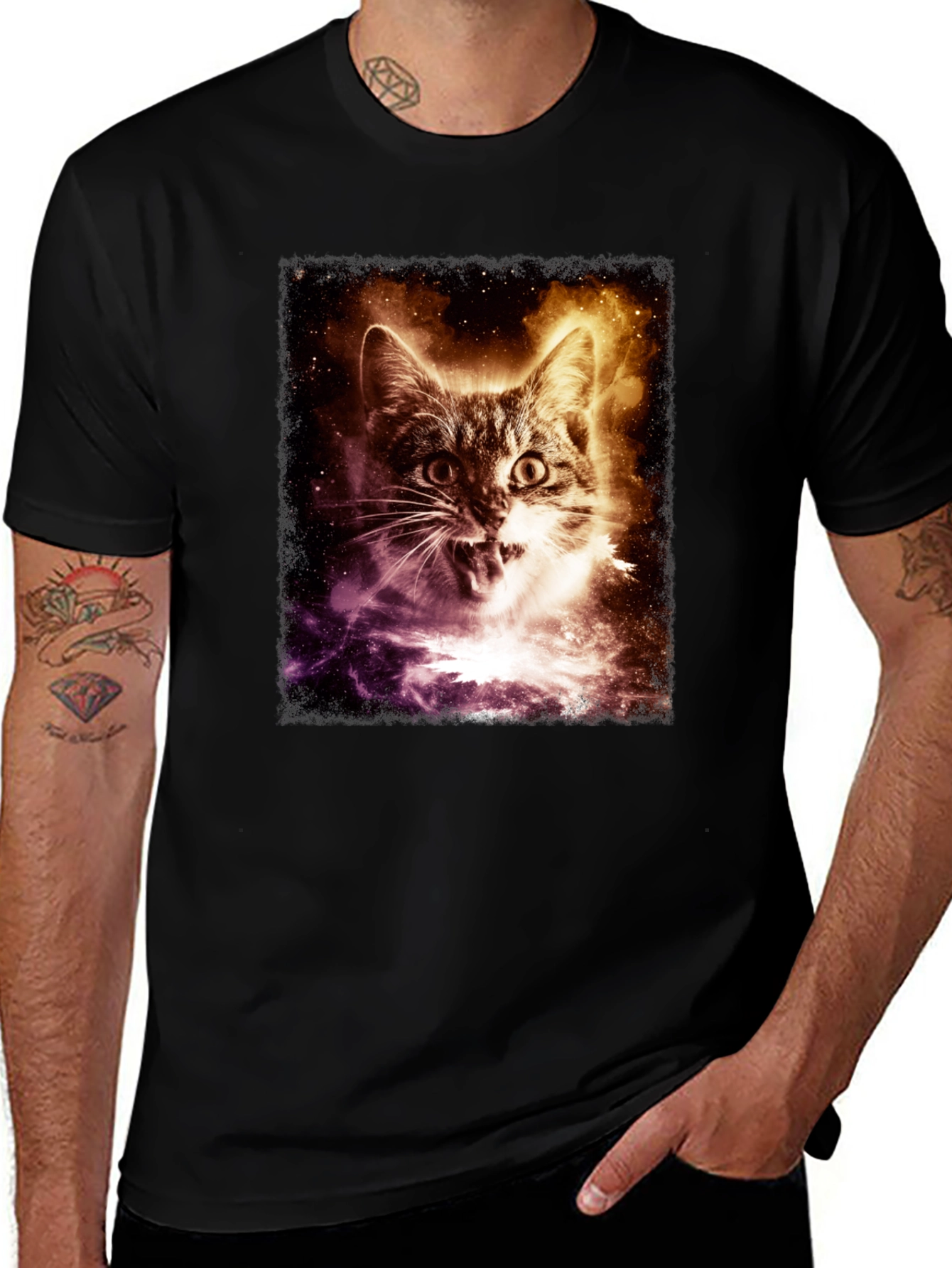 Variant 20 of Galaxy Cat Graphic Black T-Shirt