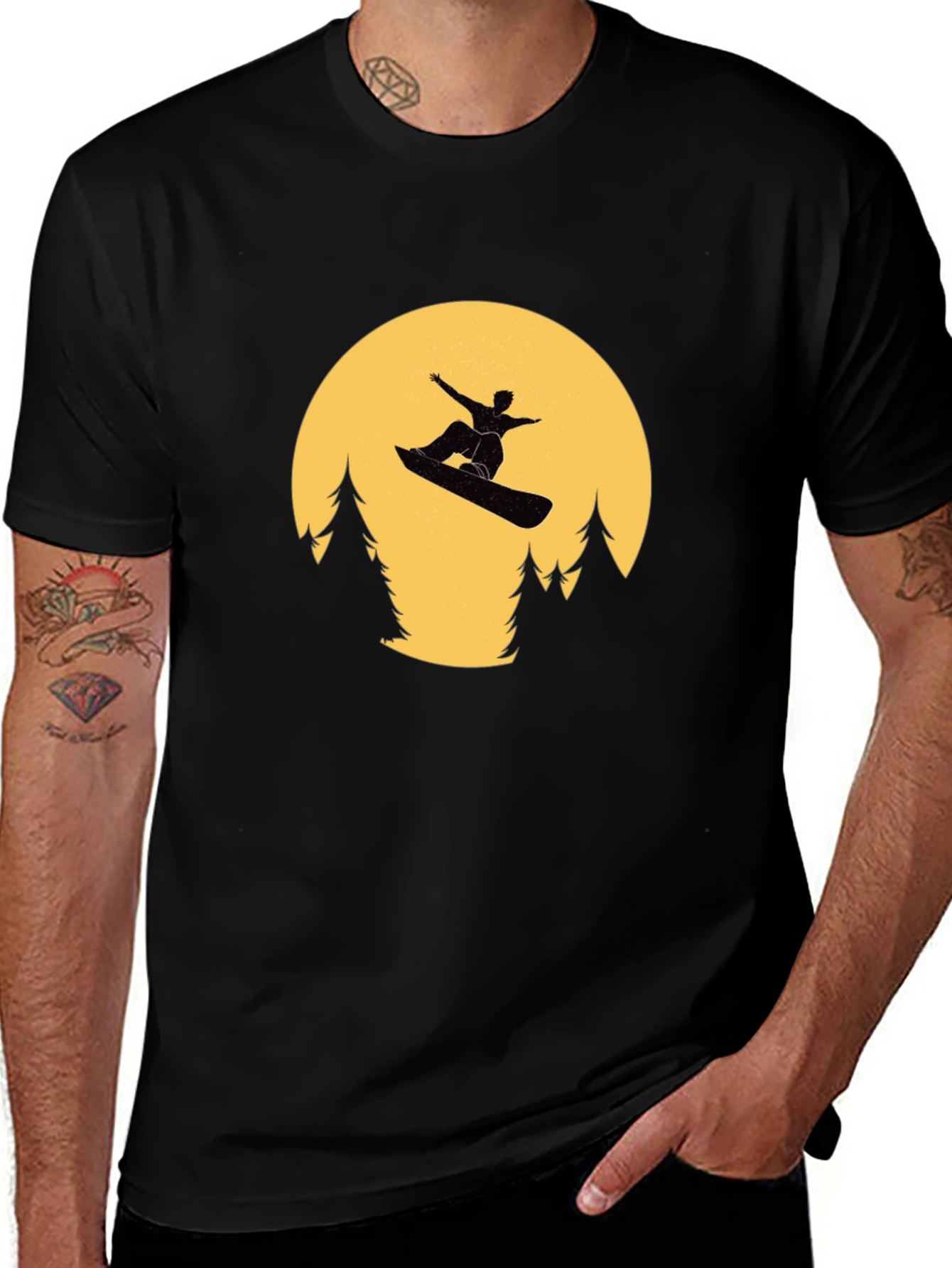 Variant 17 of Snowboarder Moon Black T-Shirt