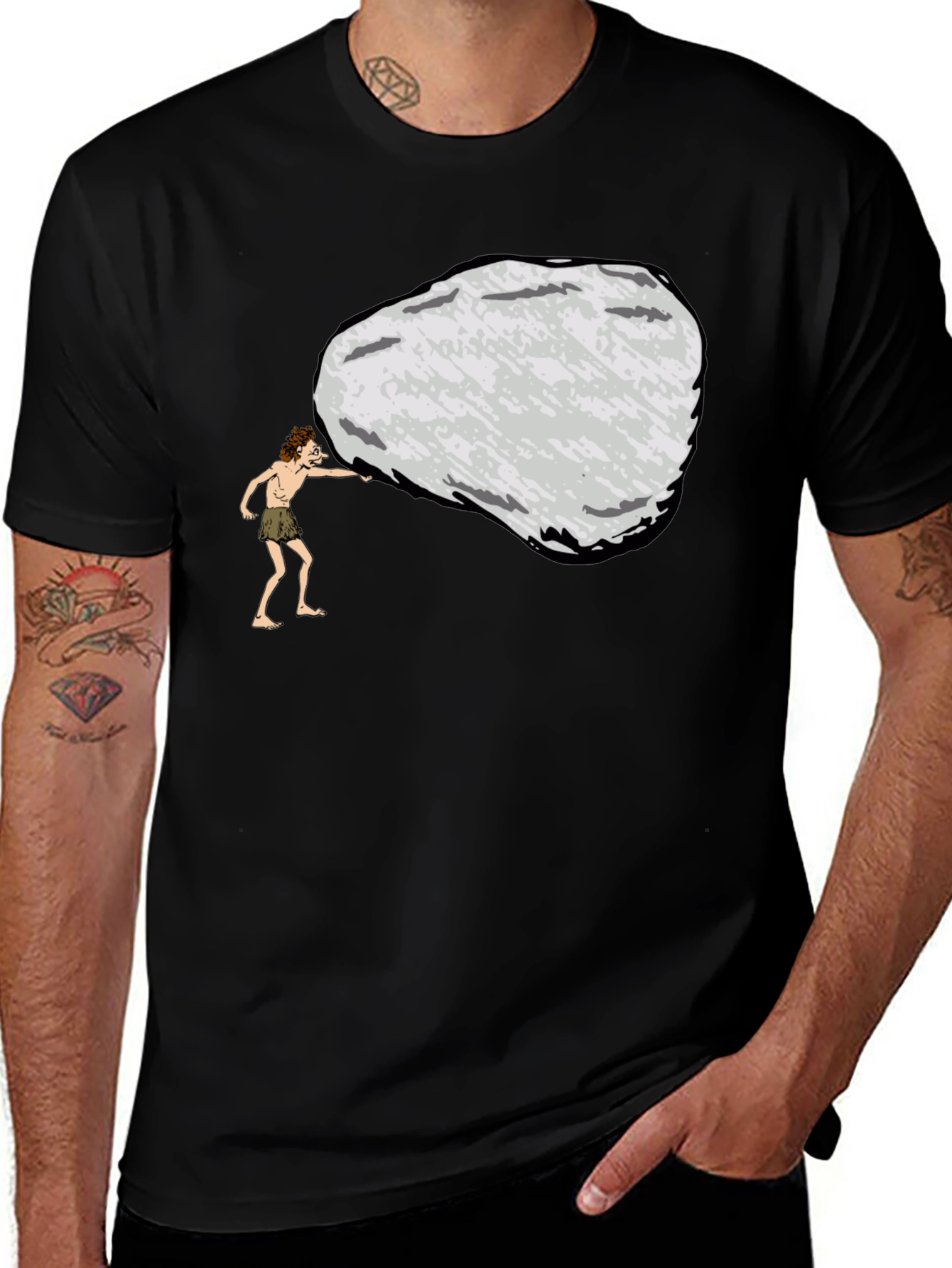 Variant 7 of Caveman Pushing Boulder Graphic Tee
