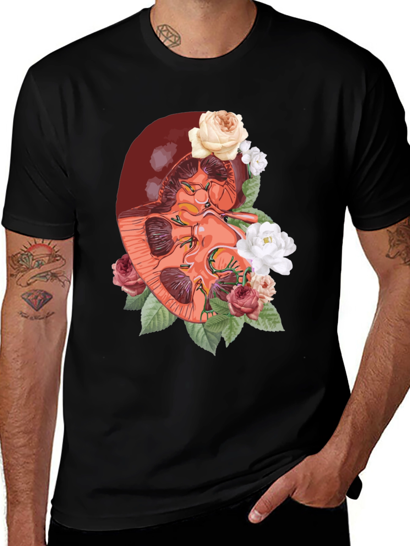 Variant 5 of Floral Kidney Graphic Tee - Unique Anatomy T-Shirt