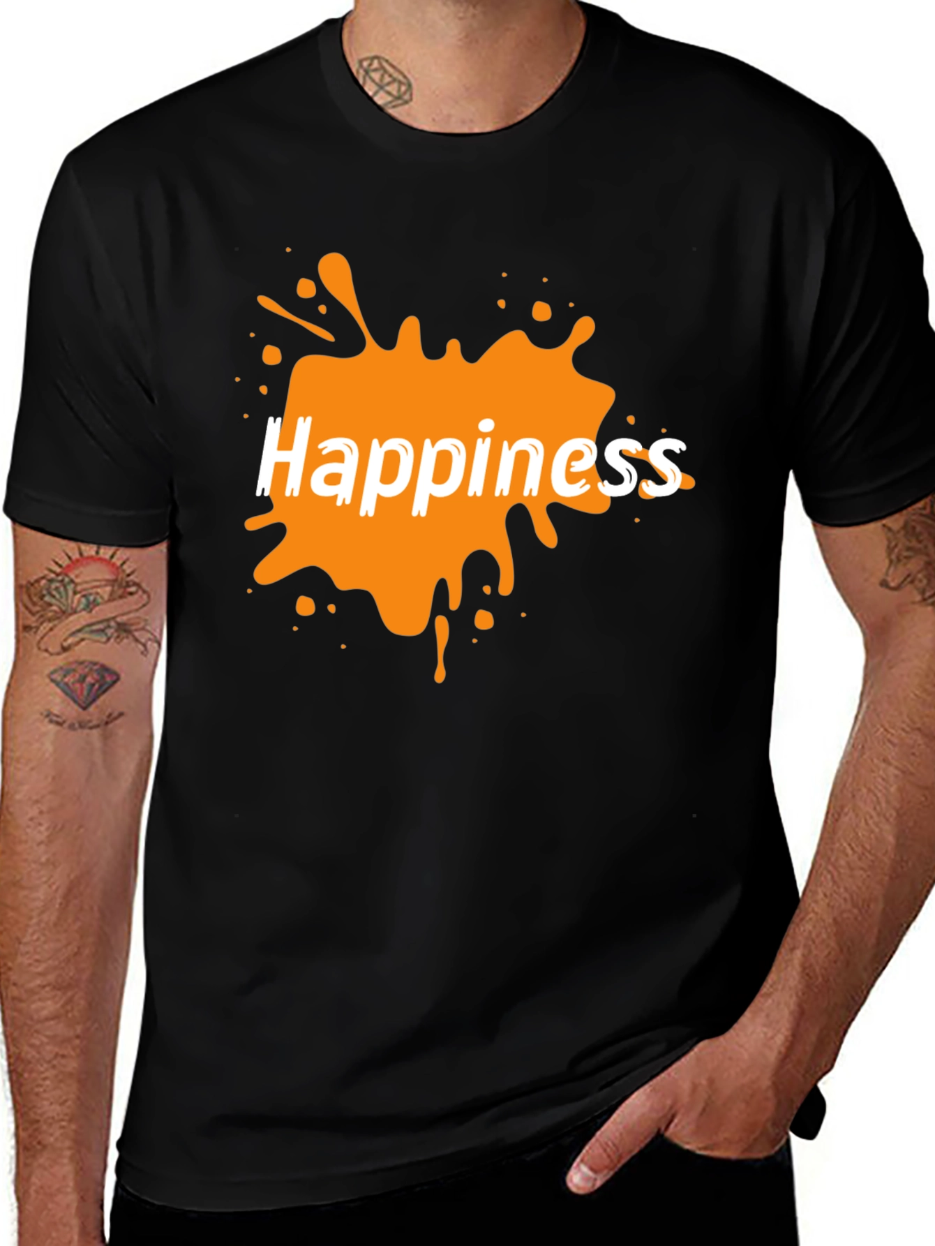 Variant 5 of Happiness Graphic Tee - Black Cotton Blend