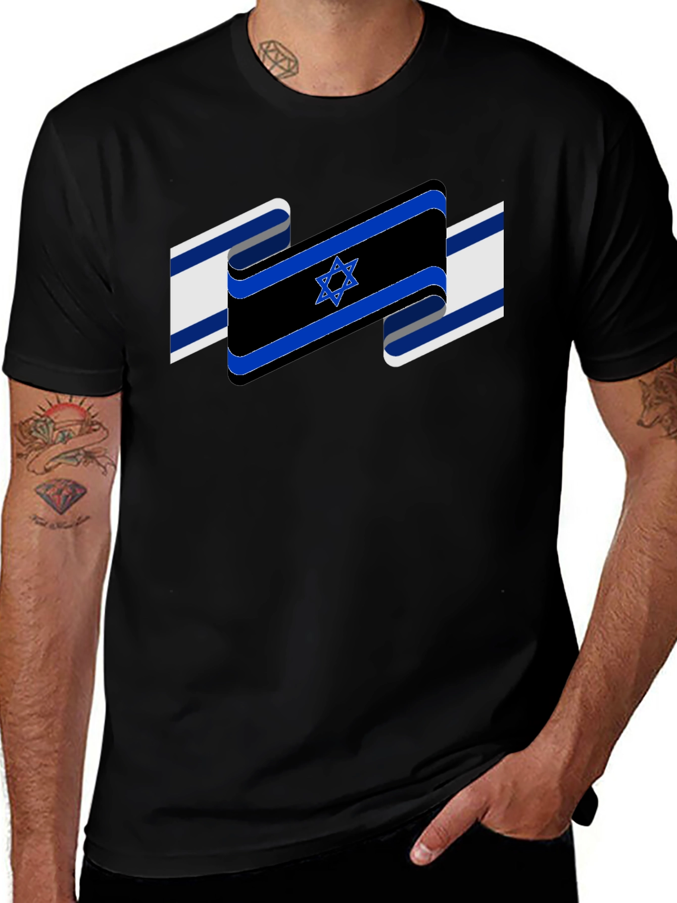 Israel Flag Star of David Black T-Shirt