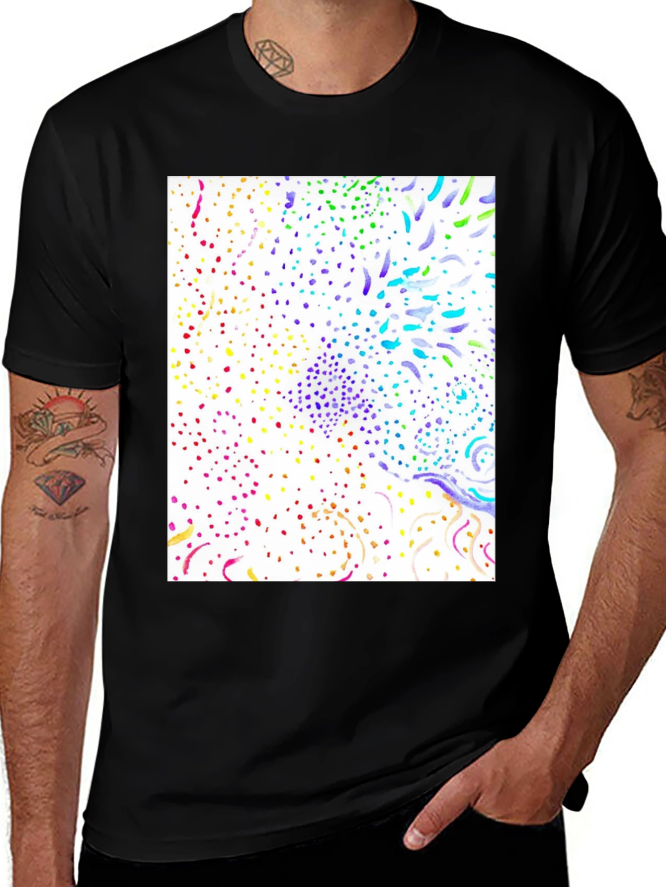 Colorful Confetti Art Print Black T-Shirt
