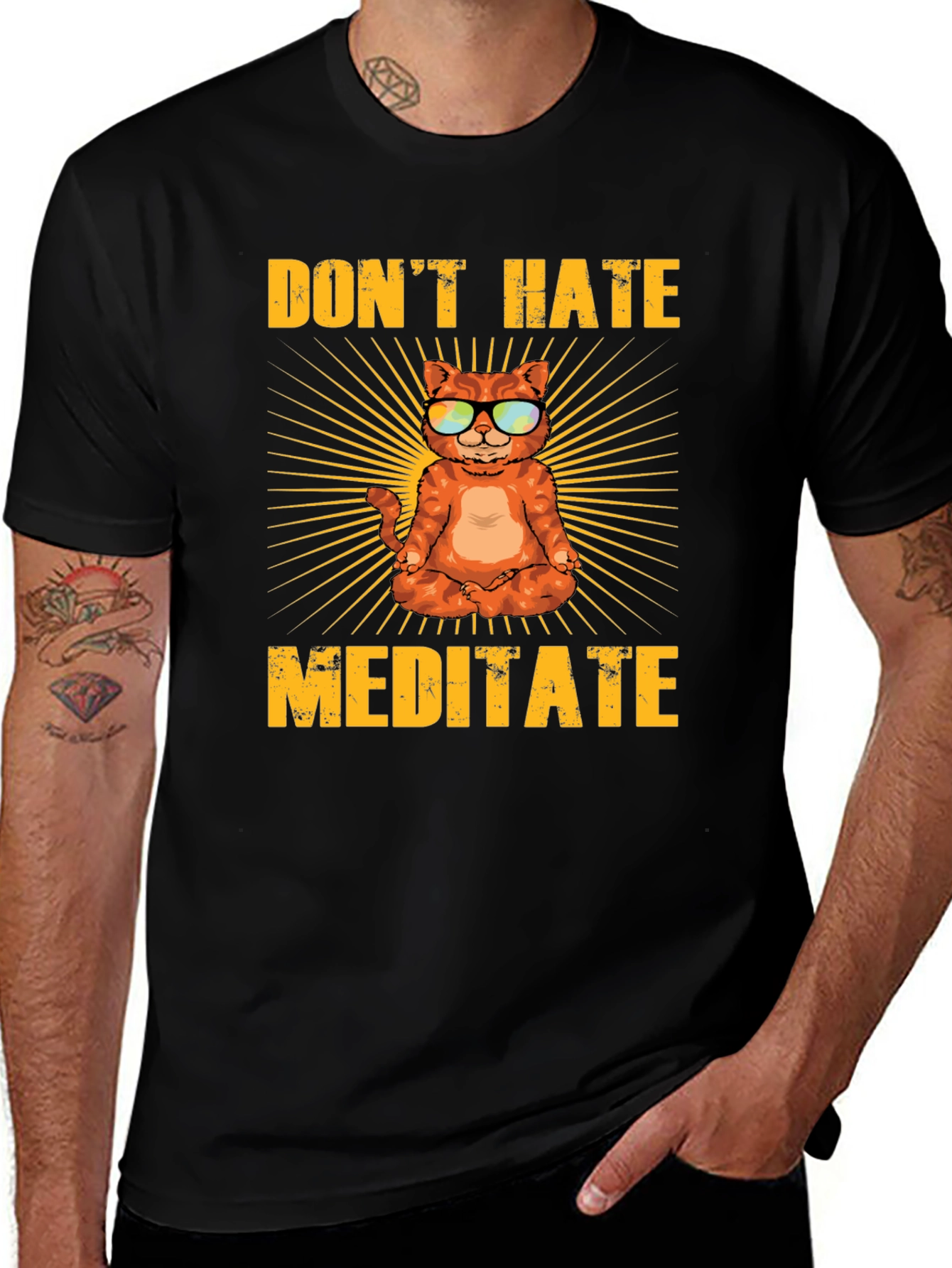 Don't Hate Meditate T-Shirt - Yoga Cat