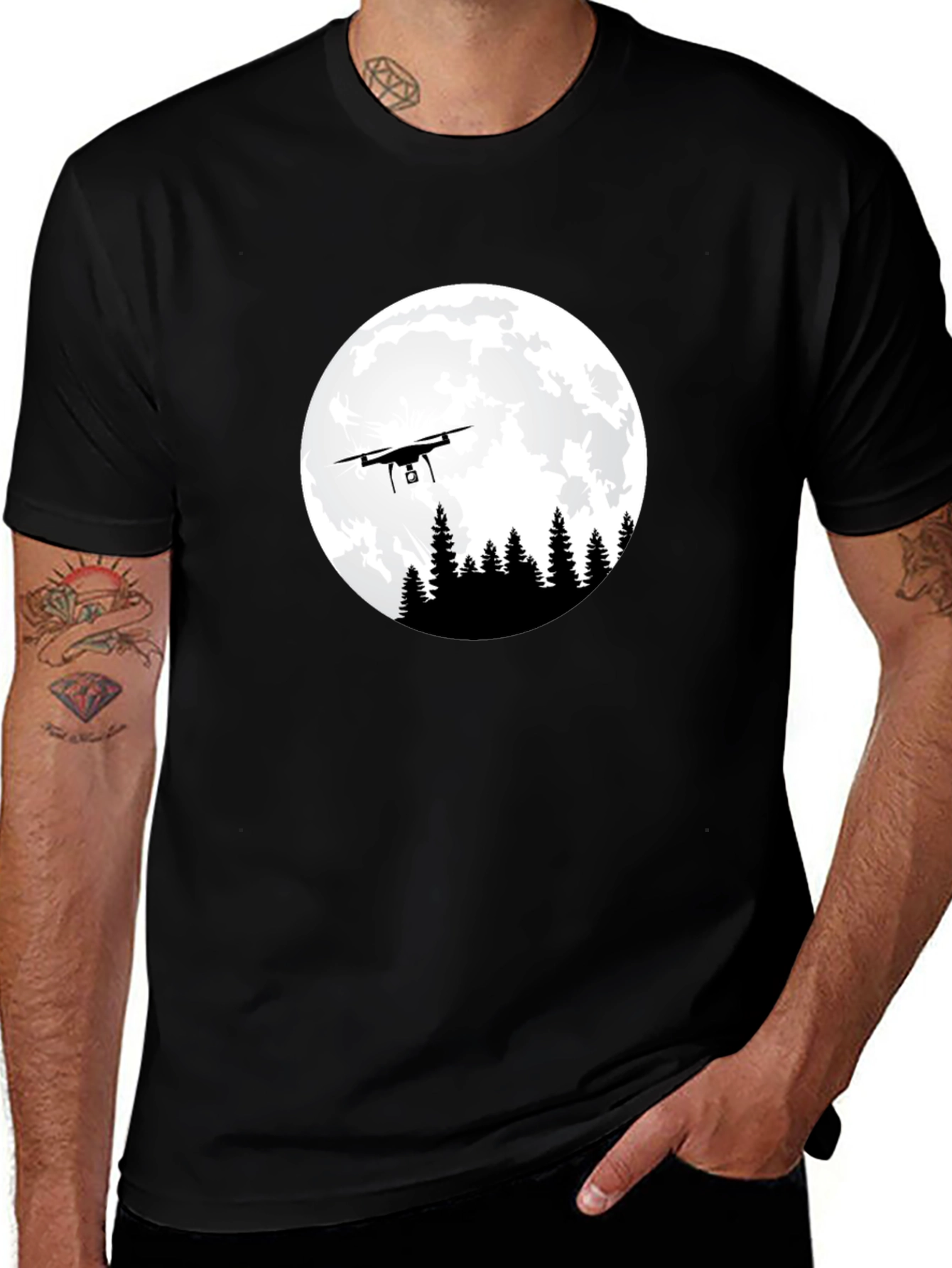 Variant 7 of Drone Moon Men's T-Shirt - Black