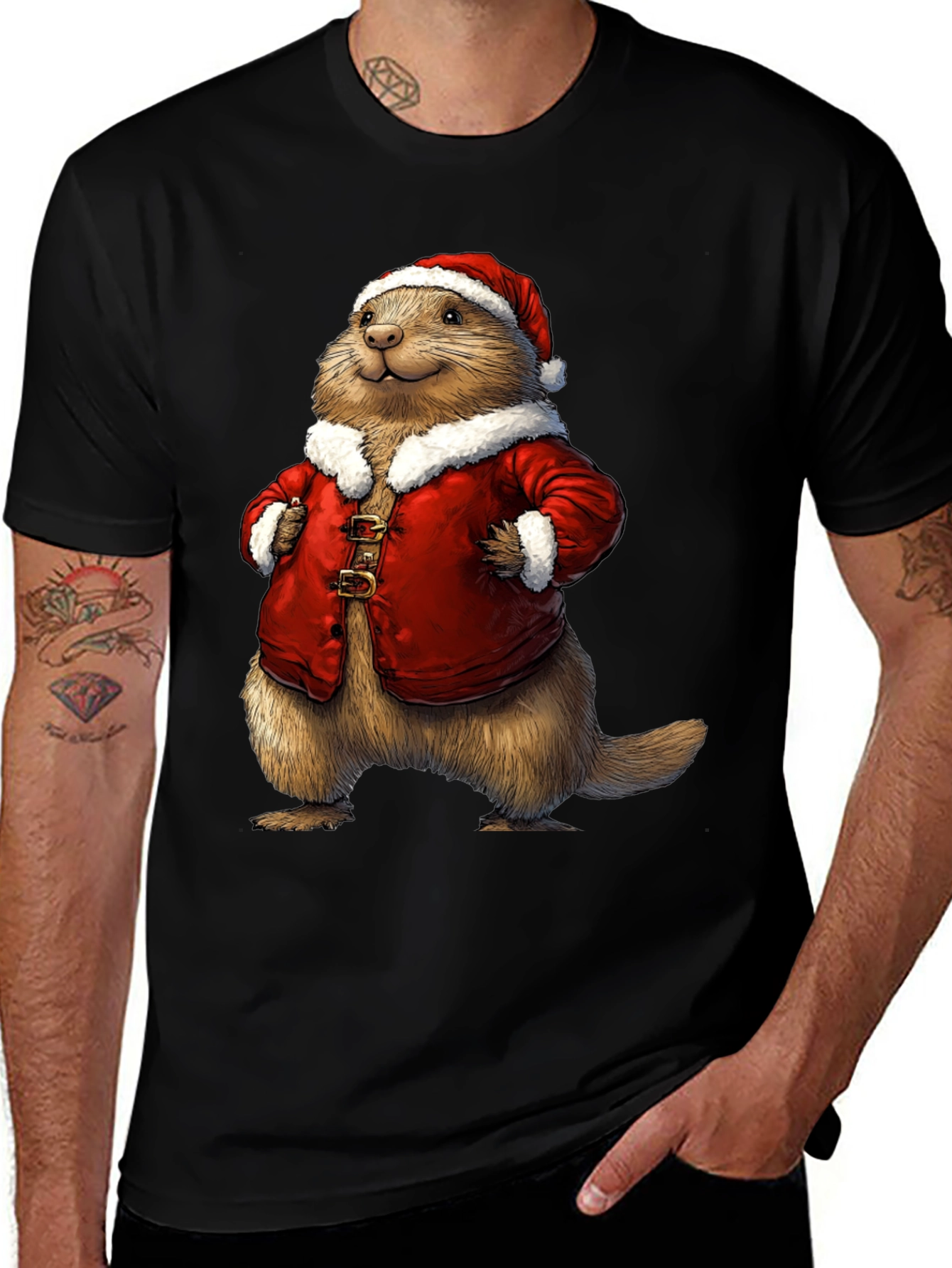 Variant 18 of Festive Holiday Groundhog T-Shirt