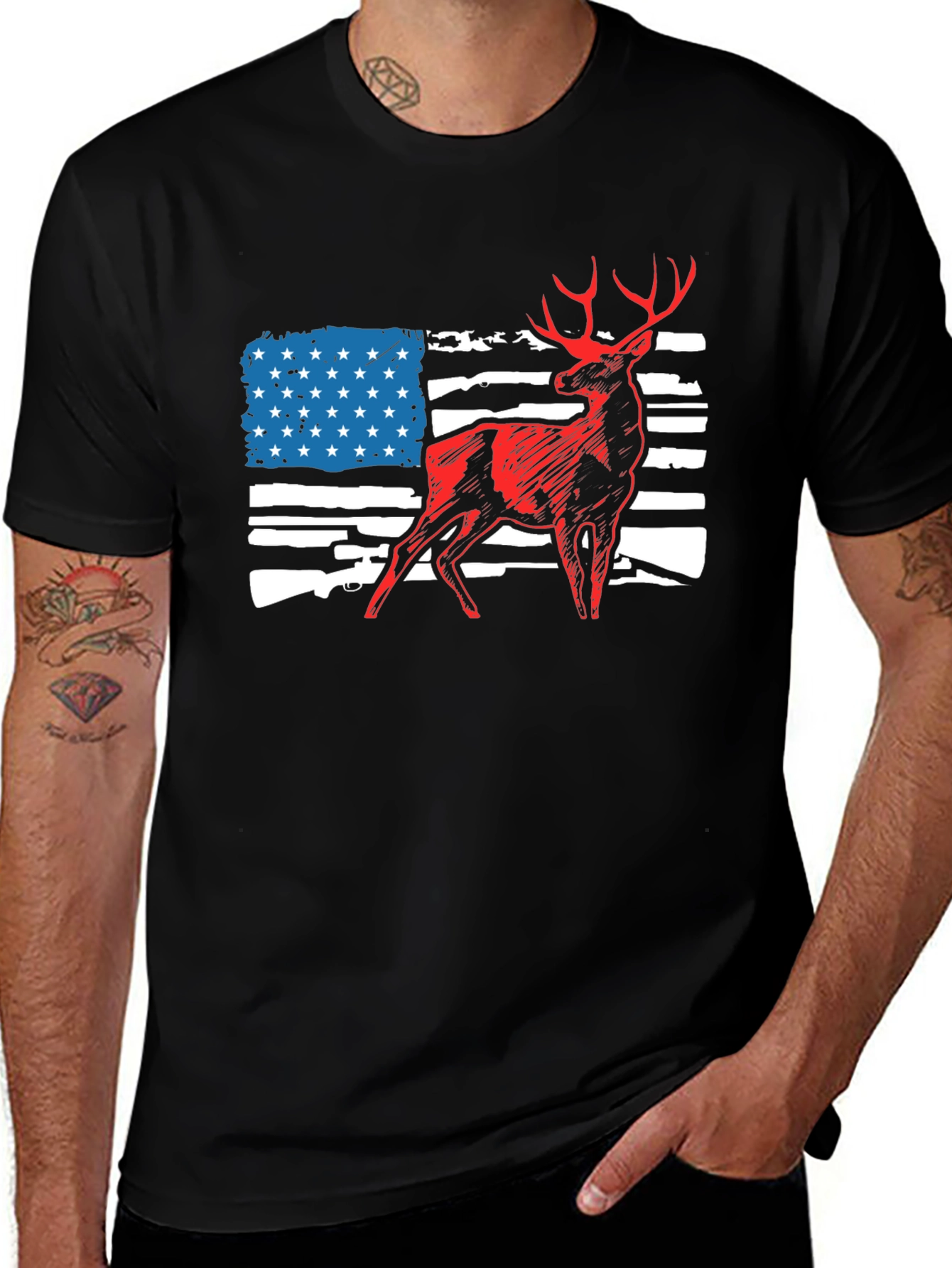 Variant 13 of American Flag Deer Hunting T-Shirt