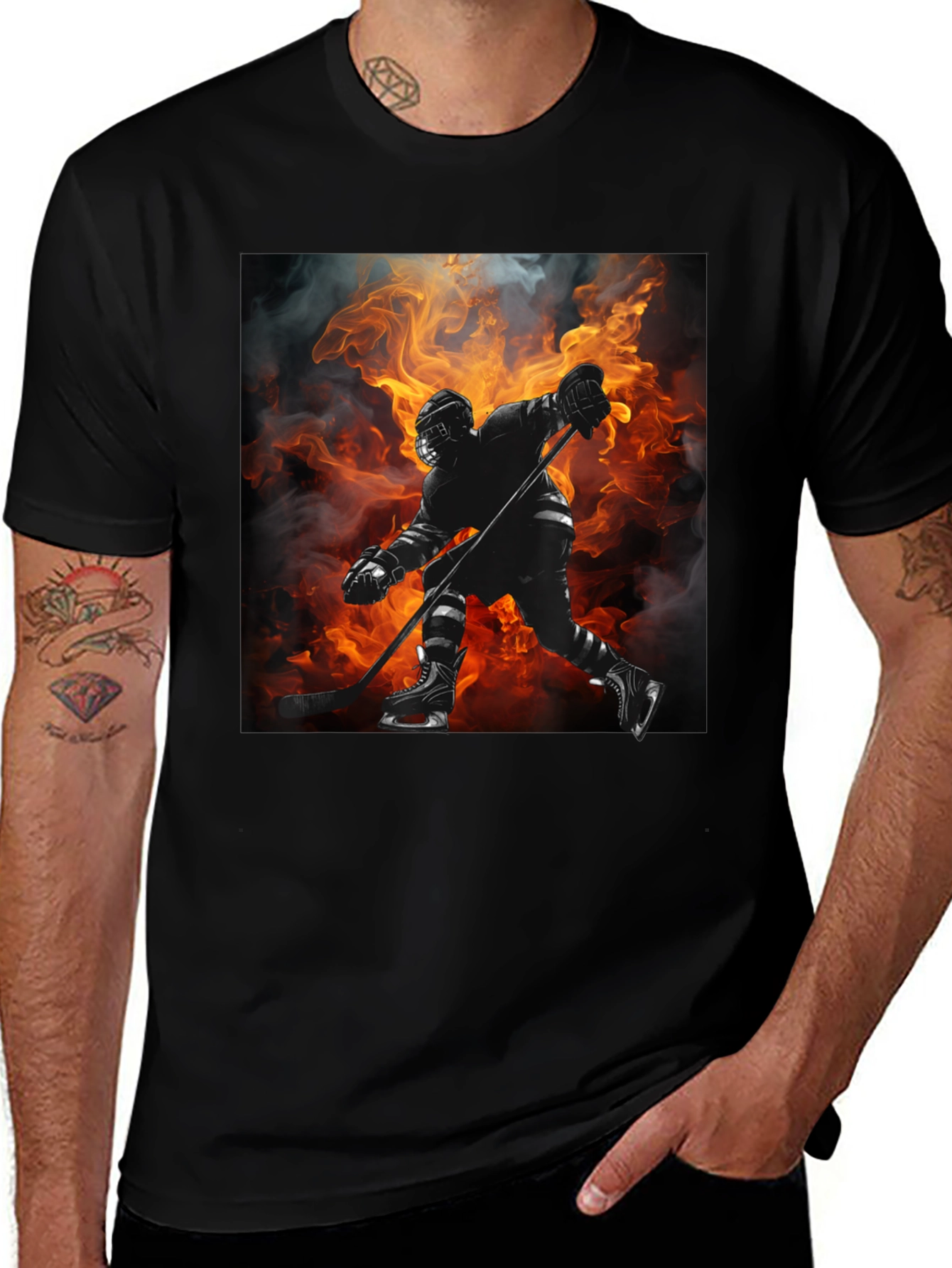 Variant 19 of Hockey Player Flames Graphic T-Shirt