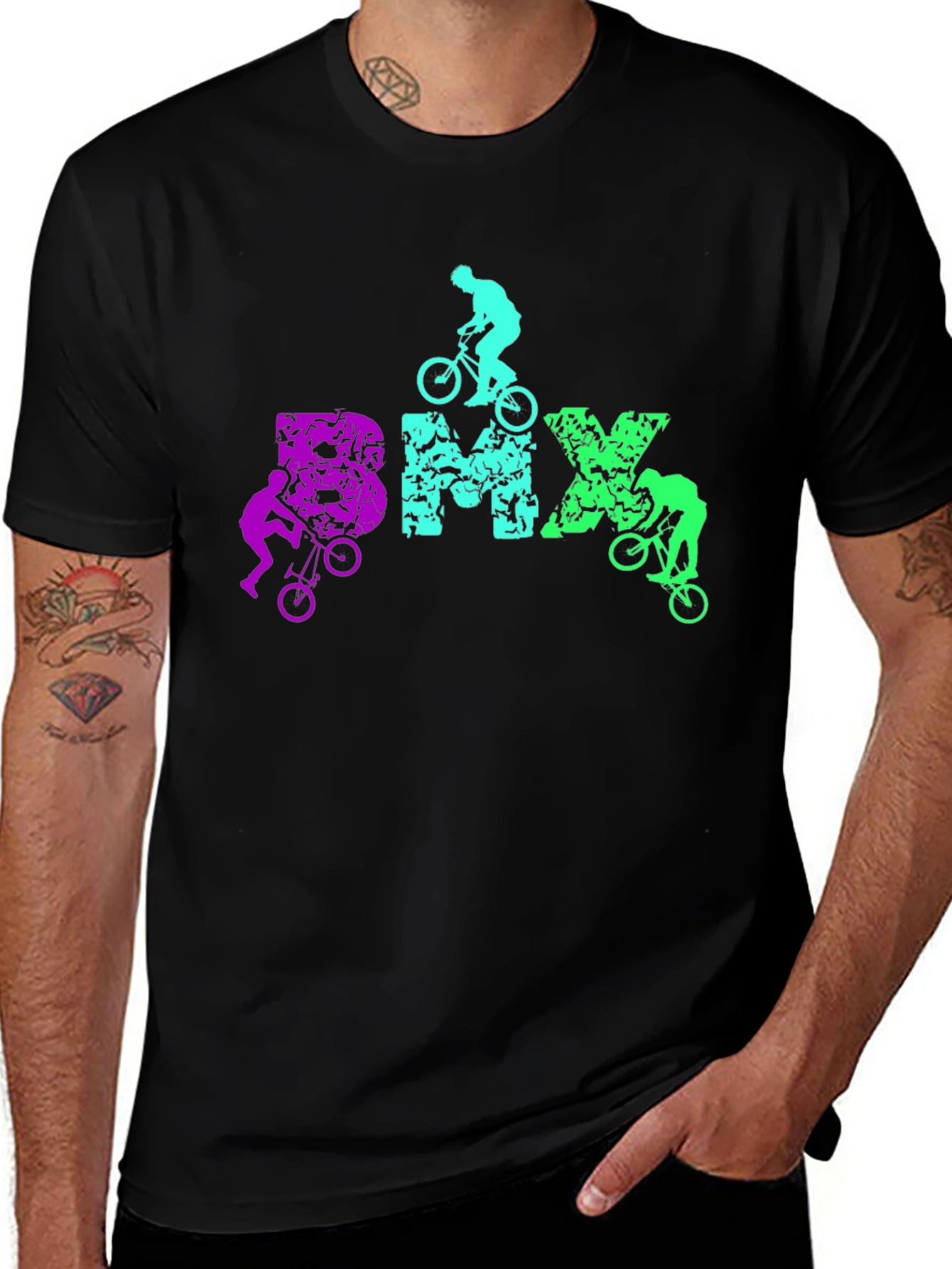 BMX Rider Graphic Tee - Black Cotton Casual T-Shirt