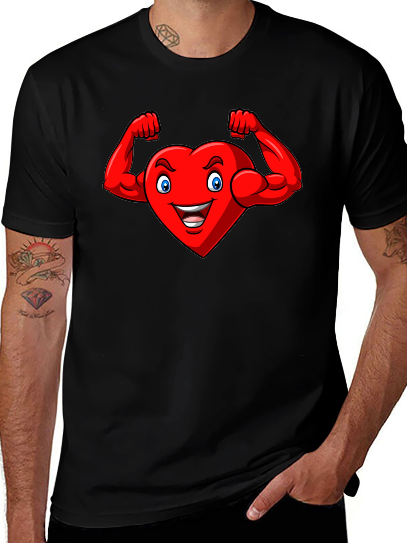 Variant 3 of Heart with Muscles Graphic Tee - Black Cotton T-Shirt