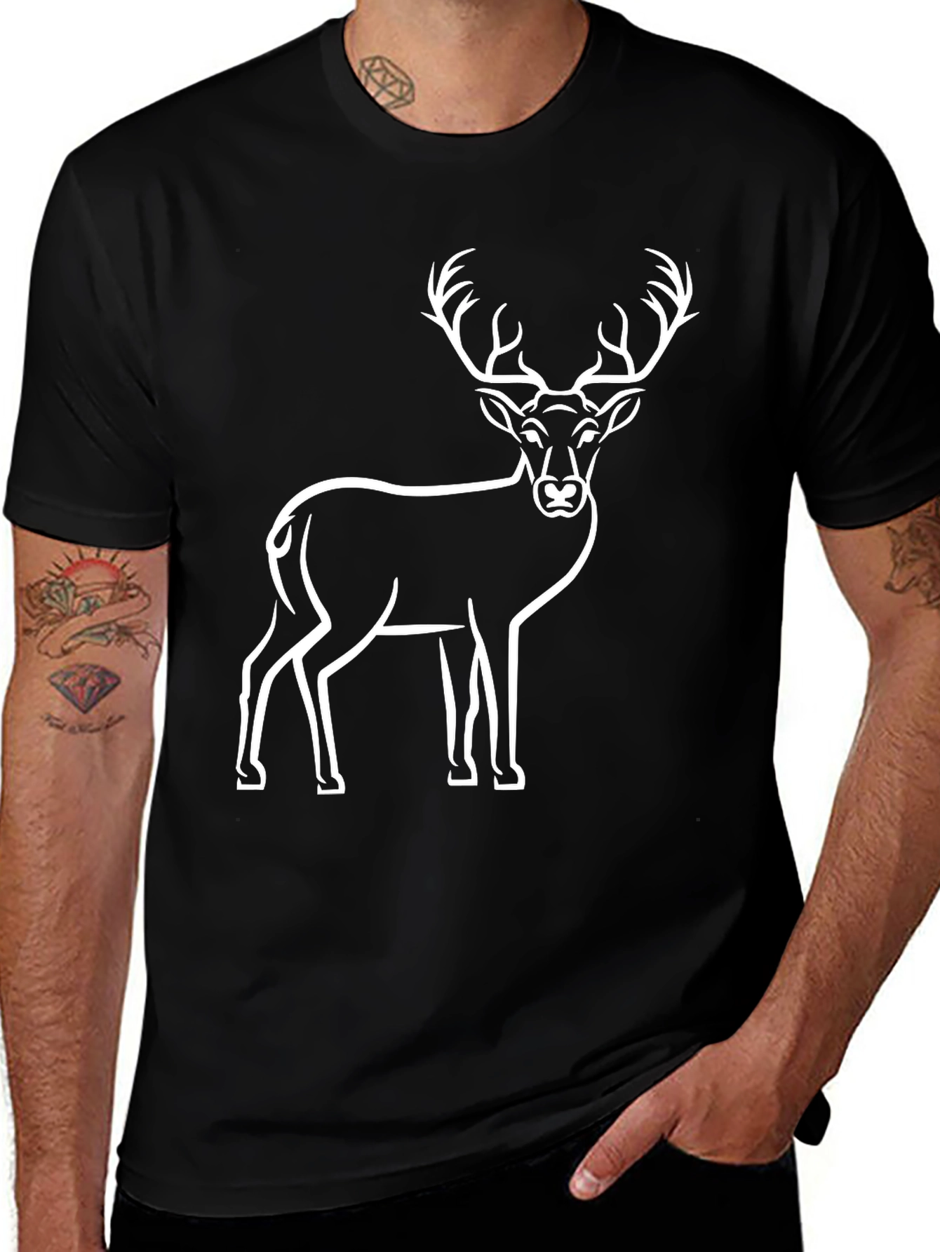Variant 3 of Deer Graphic Tee - Classic Black Cotton T-Shirt