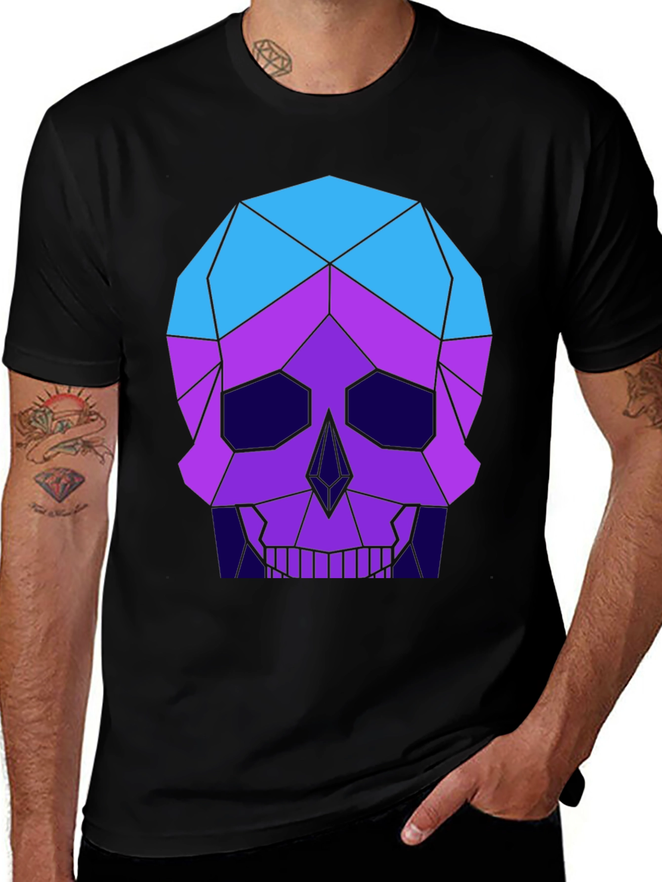 Geometric Skull Graphic Tee - Men's Black T-Shirt