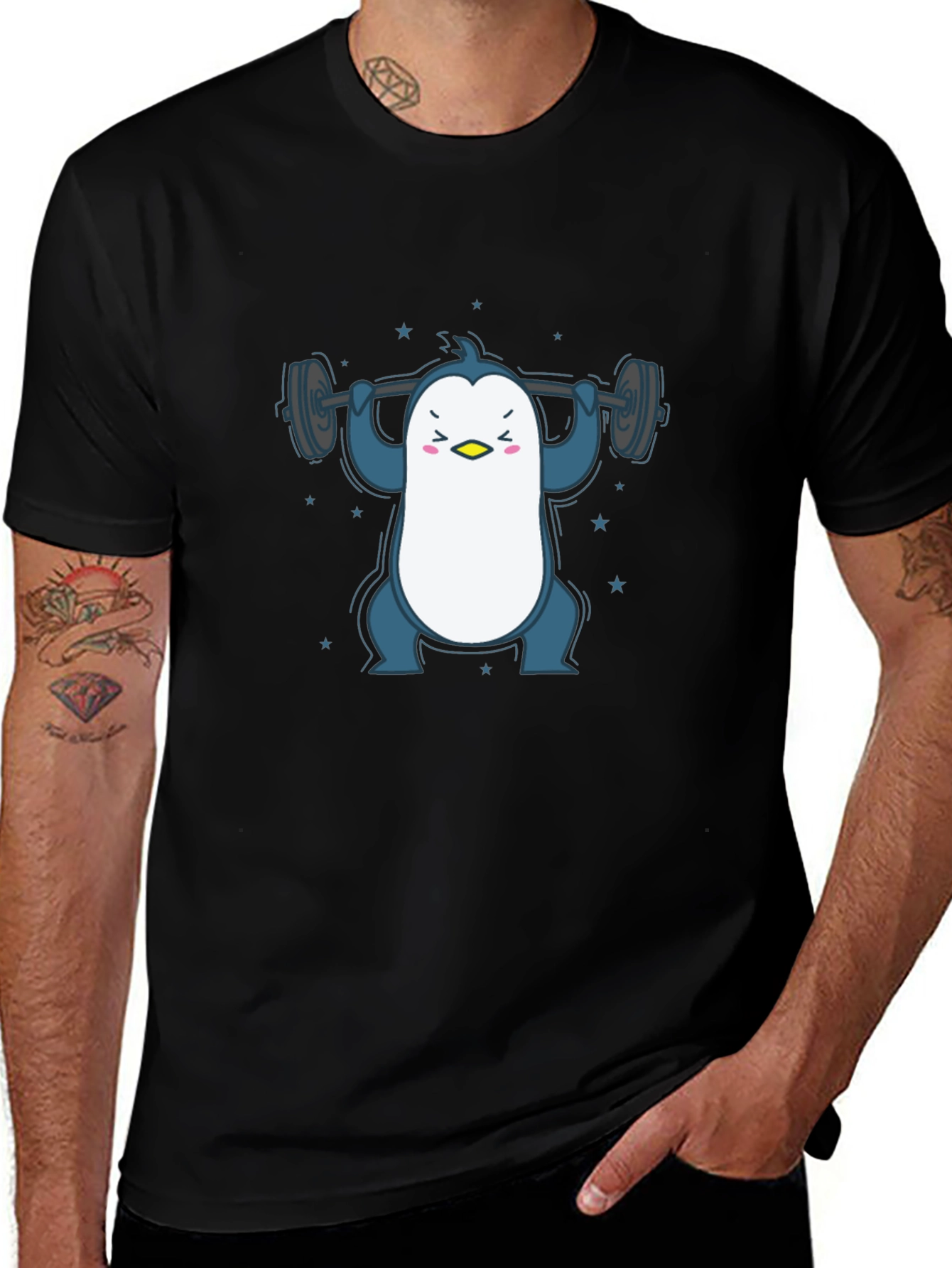 Variant 22 of Penguin Lifting Weights Graphic Tee - Black