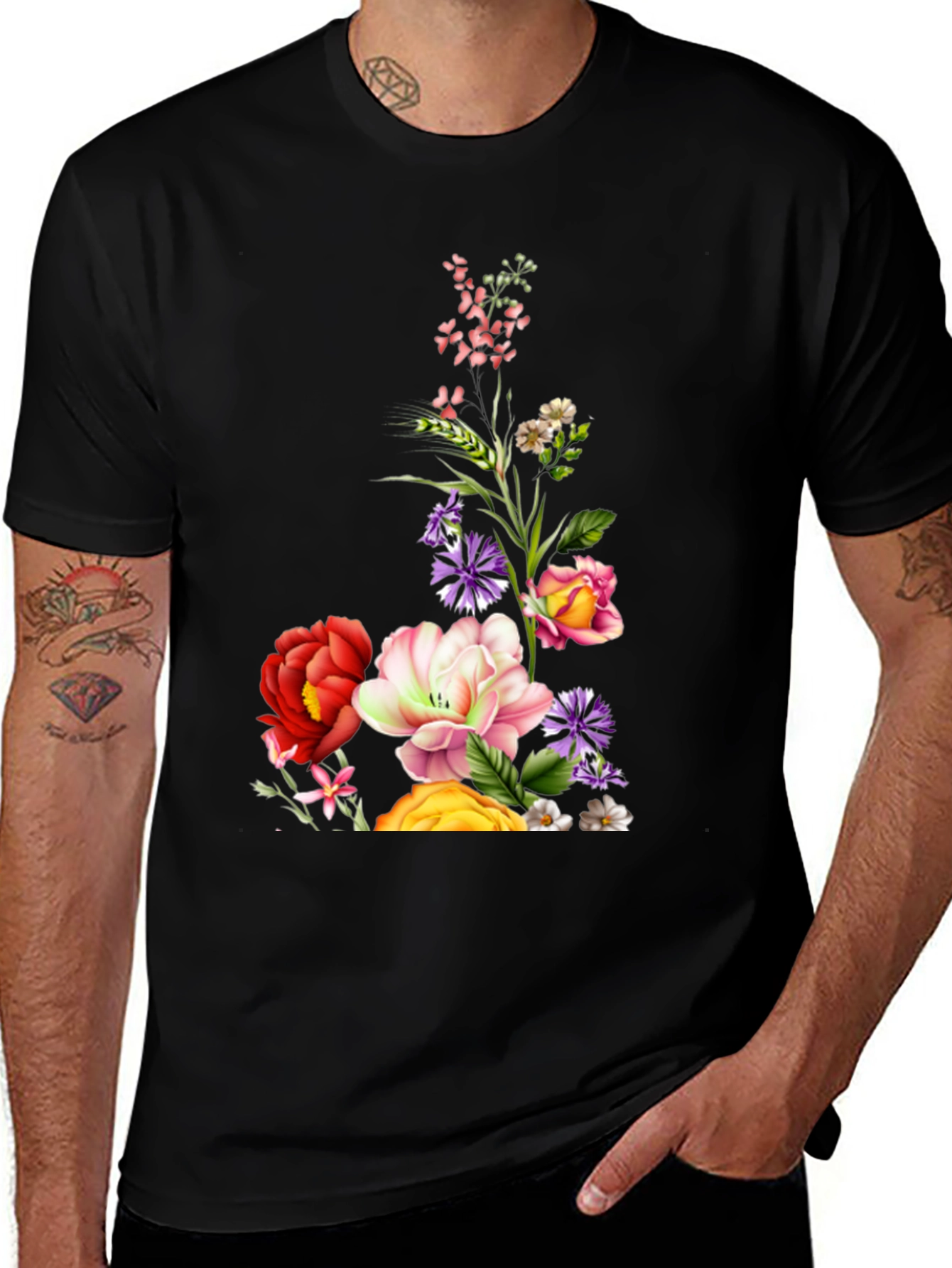 Variant 25 of Floral Print Black T-Shirt