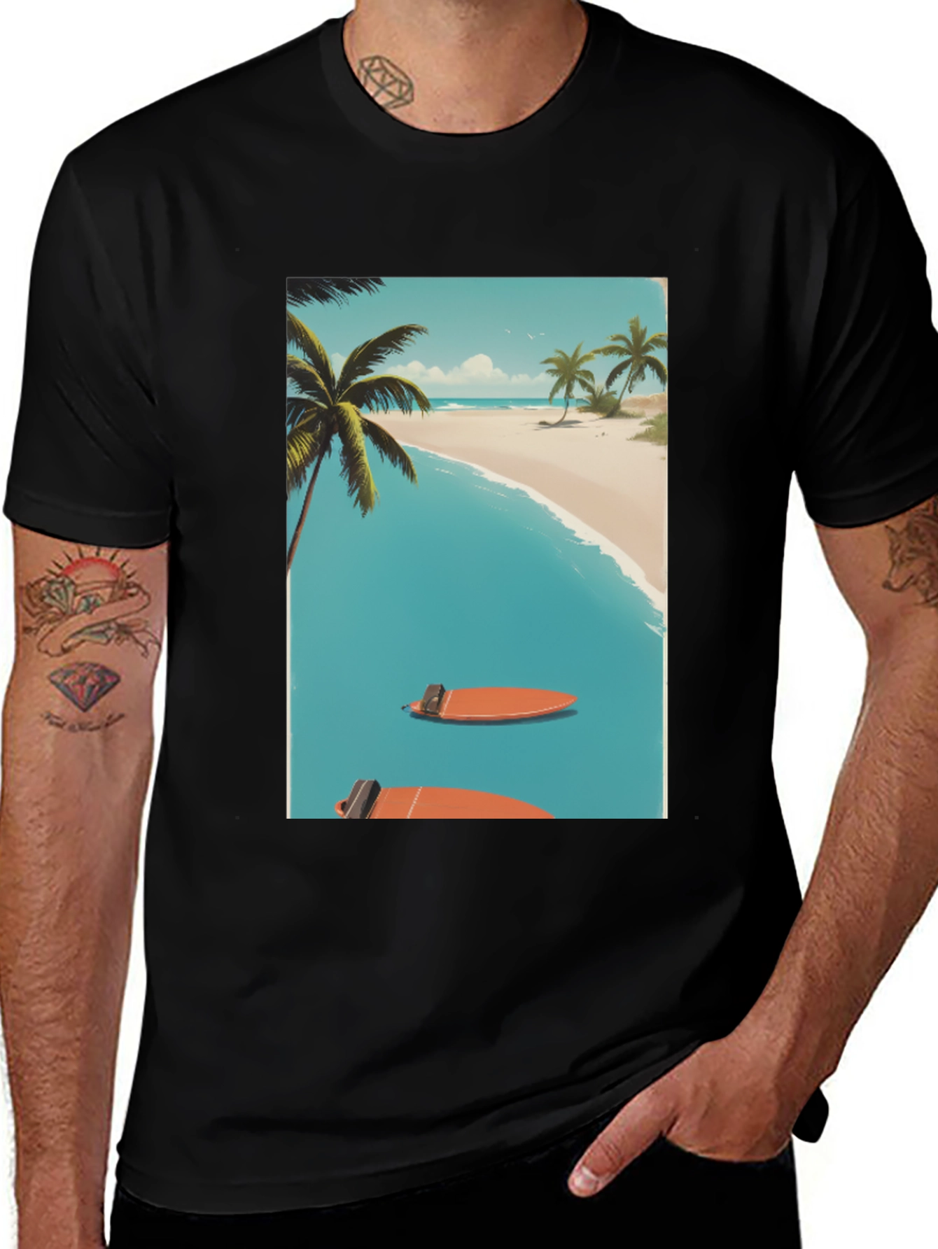 Variant 8 of Tropical Beach Surfboard Graphic Tee
