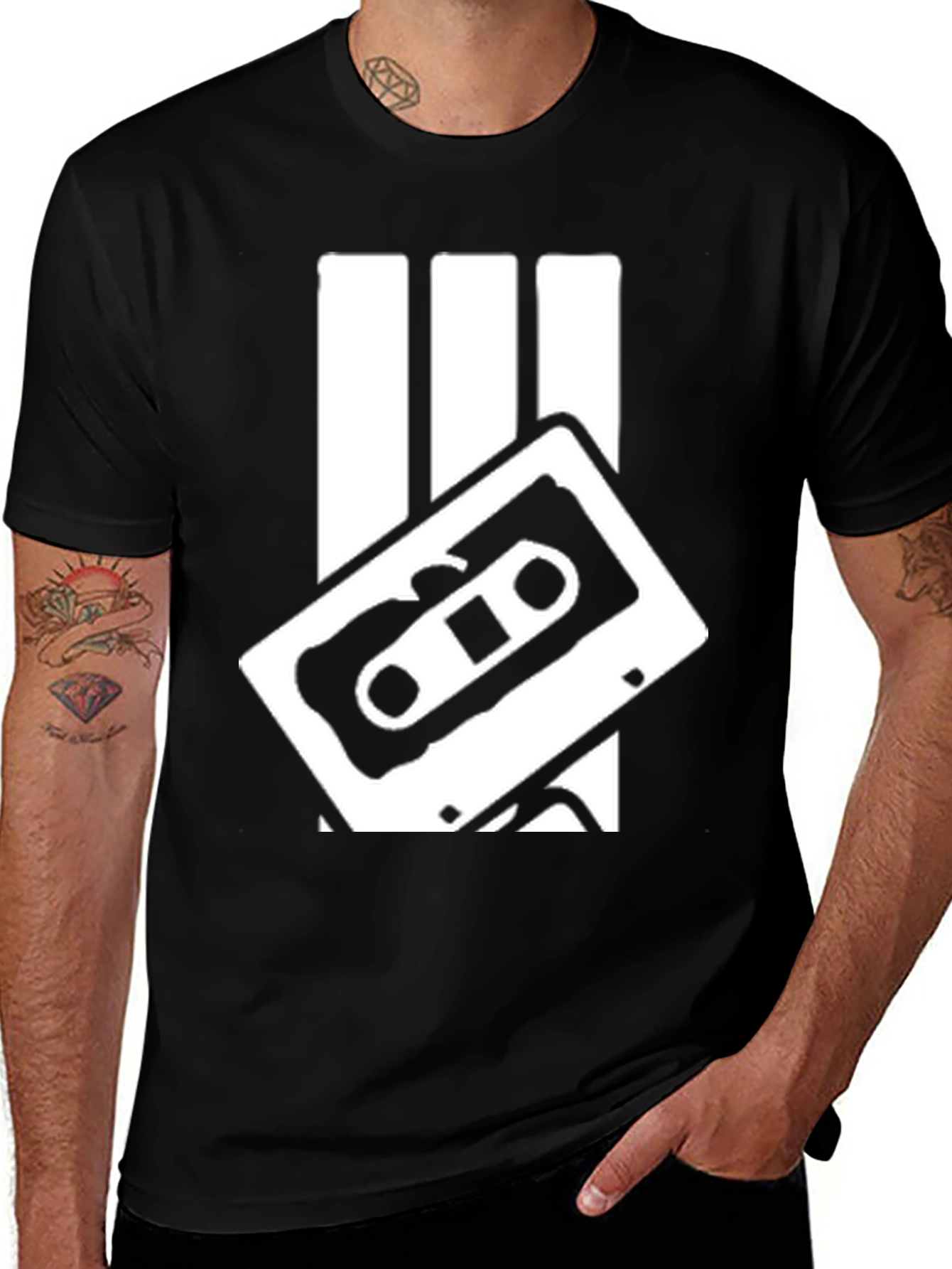 Variant 12 of Retro Cassette Tape Graphic Tee - Black Cotton Blend