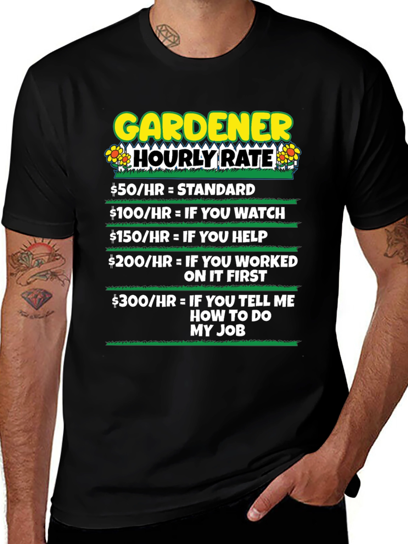Variant 6 of Gardener Hourly Rate Humor T-Shirt