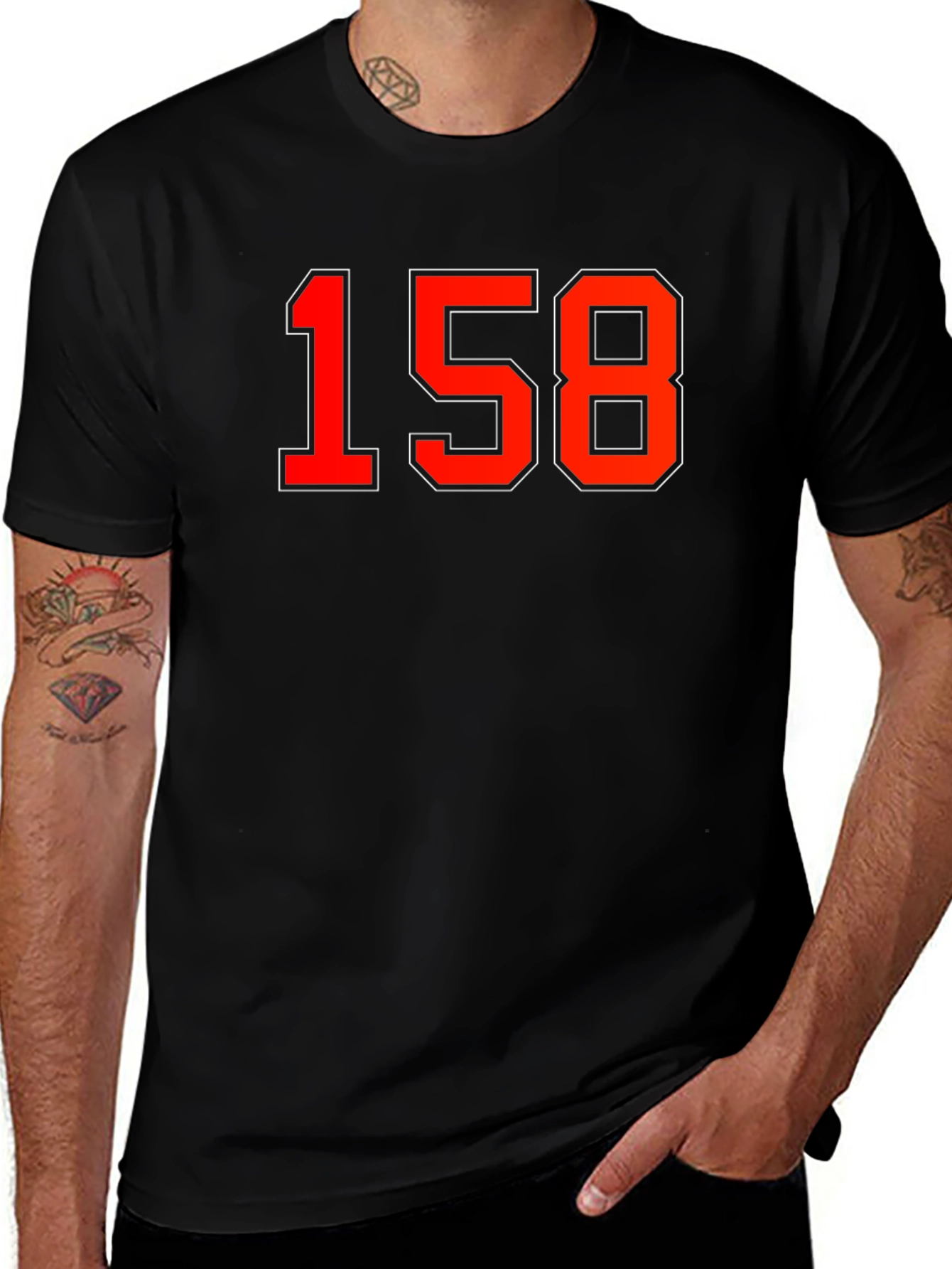 Variant 15 of Black T-Shirt with Bold Red "158" Graphic