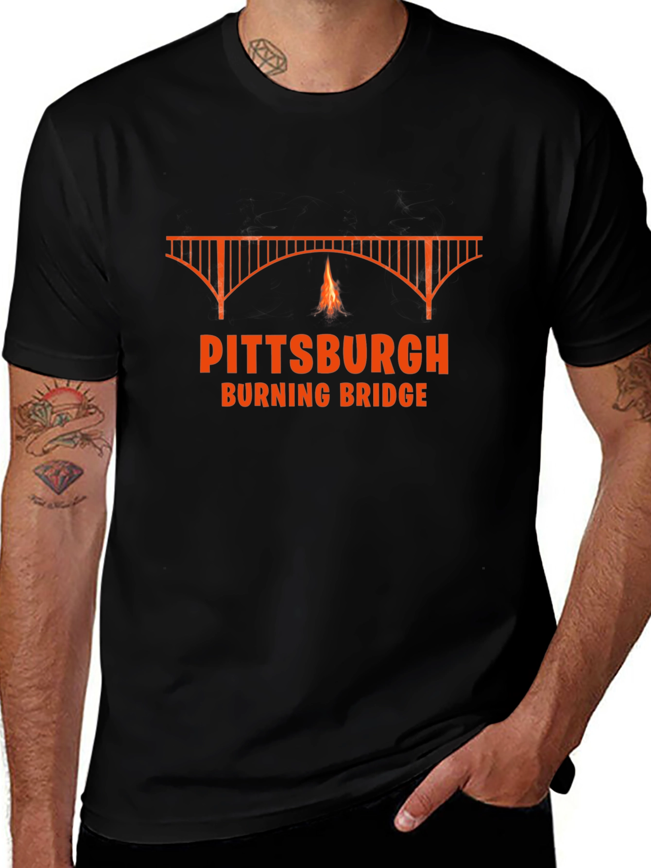 Pittsburgh Burning Bridge Graphic T-Shirt