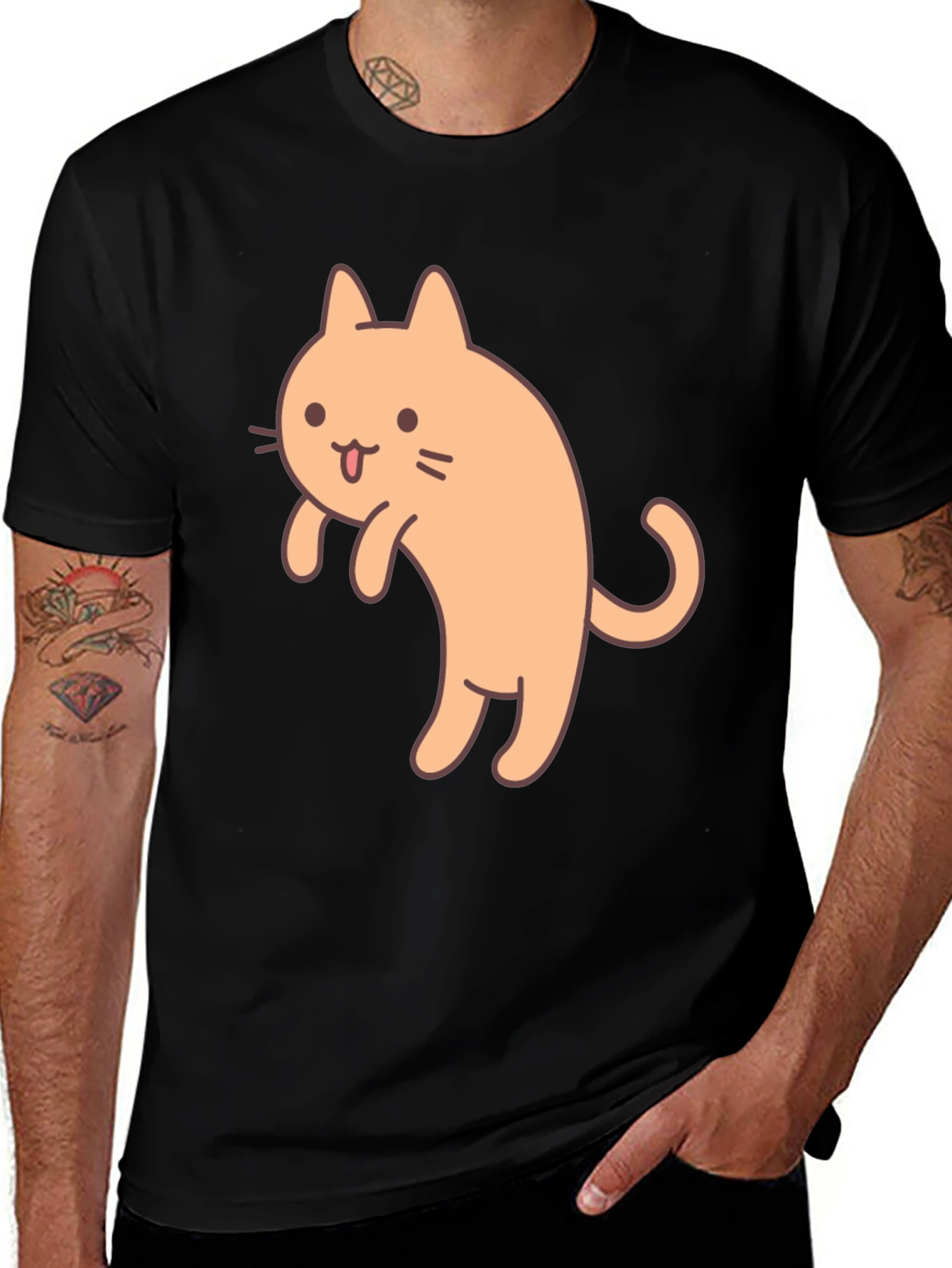Variant 29 of Cute Cartoon Cat Graphic T-Shirt - Black