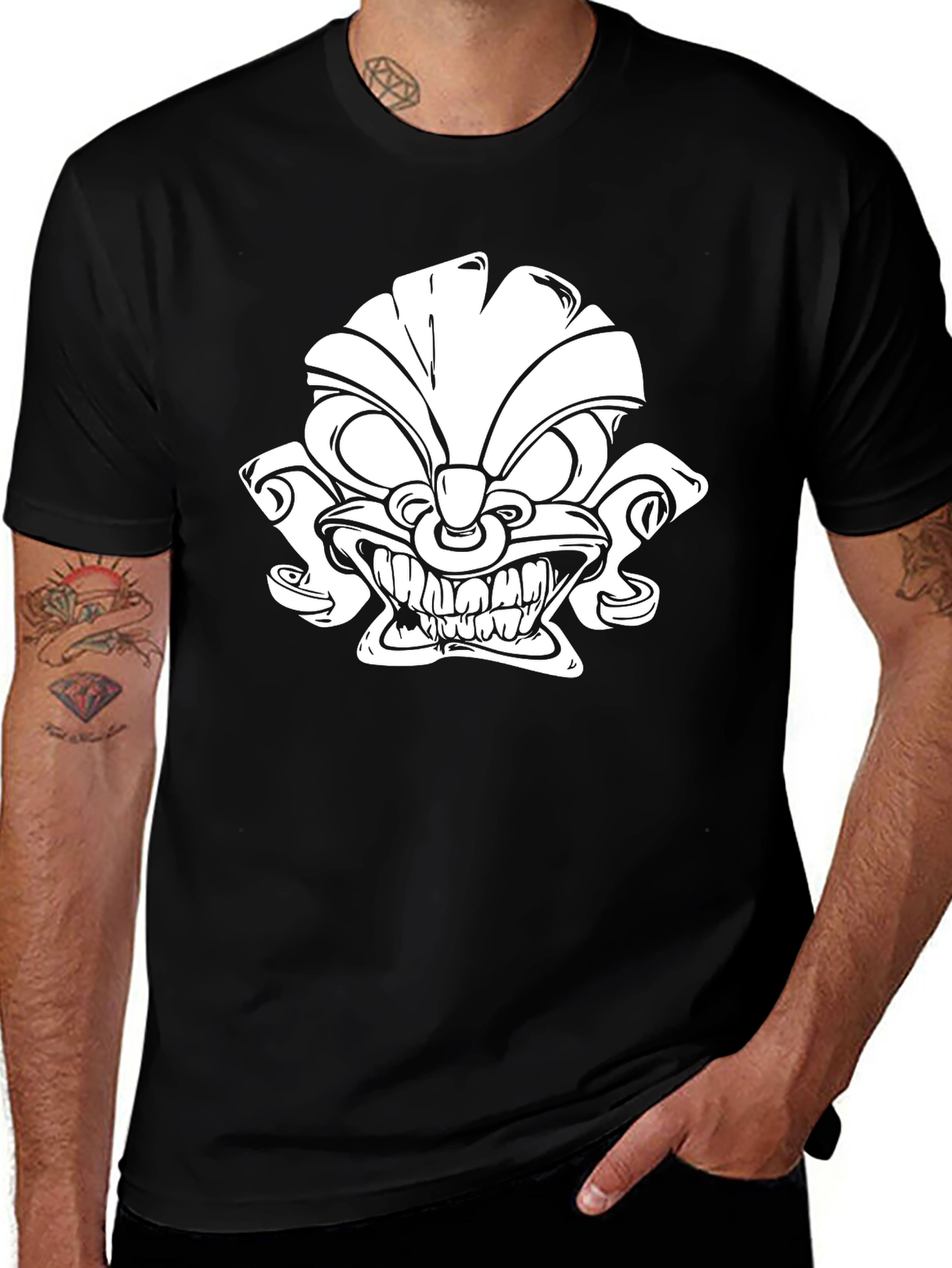 Tiki Graphic Tee - Black Cotton Blend, Unique Design