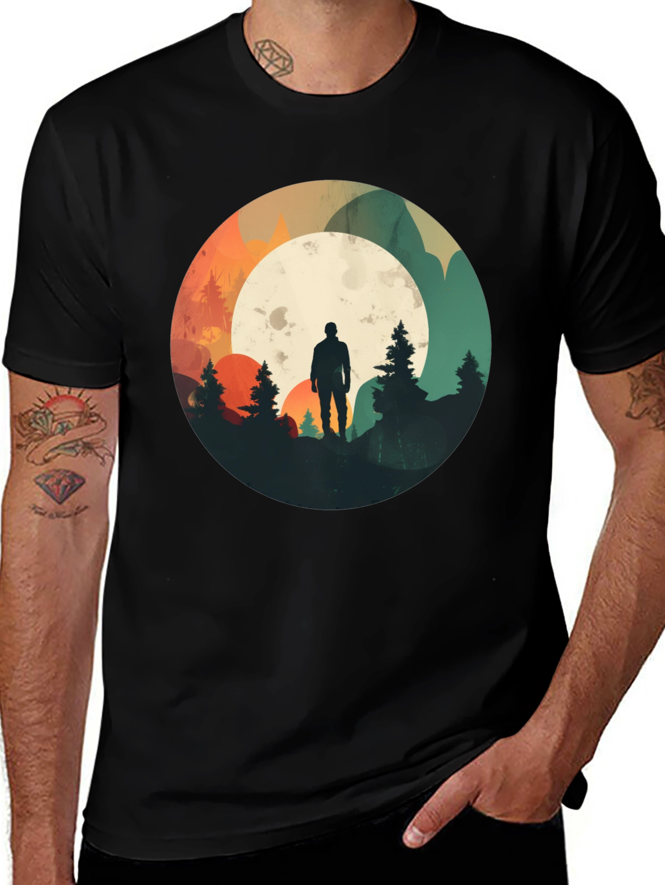 Variant 30 of Nature Silhouette Graphic Tee - Black Cotton Blend