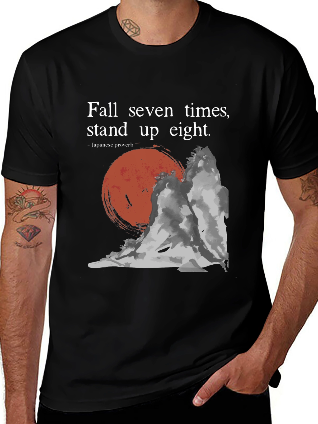 Black Resilience T-Shirt: Fall Seven, Stand Eight - Japanese Proverb main image