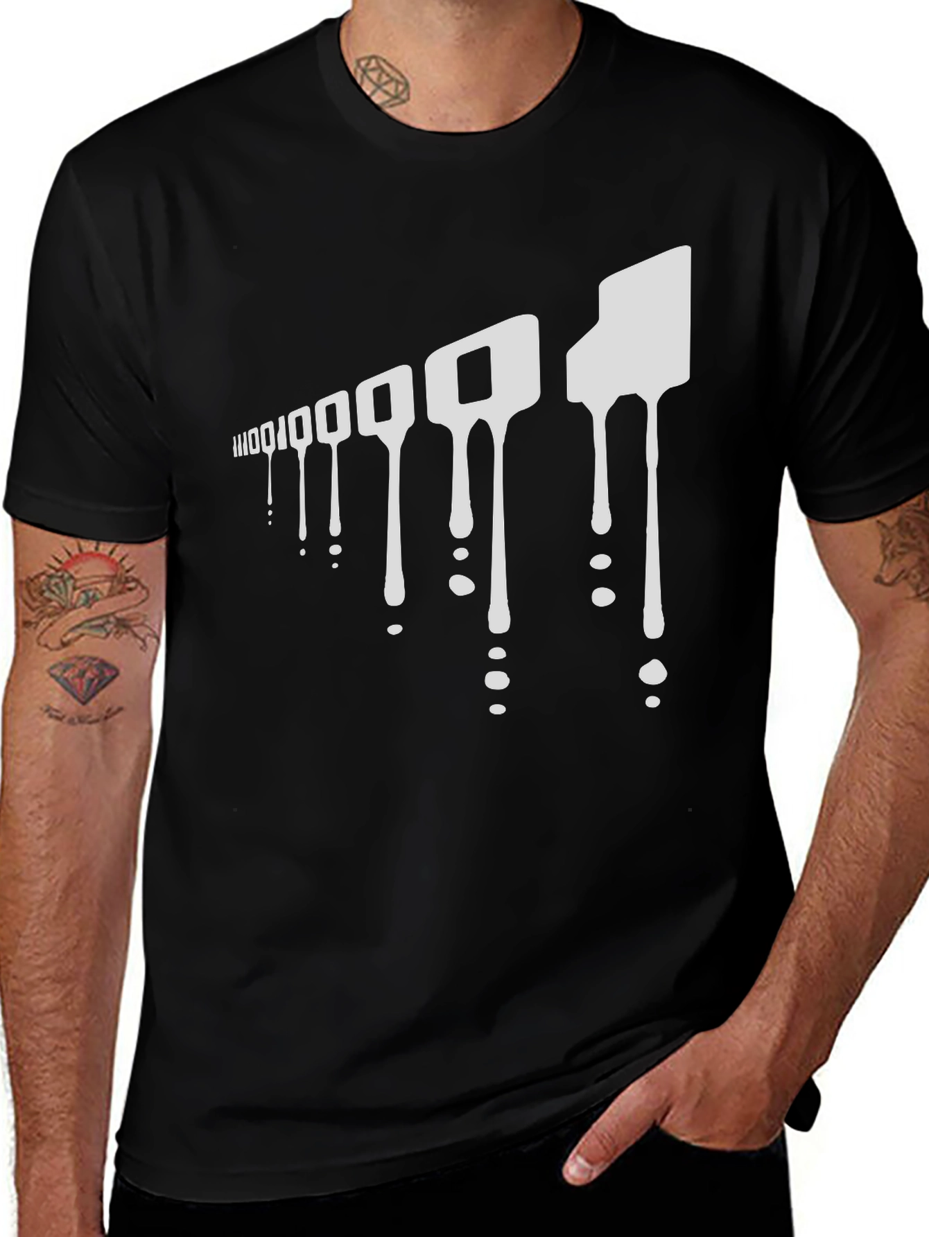 Dripping Binary Code Graphic Tee - Modern Black T-Shirt