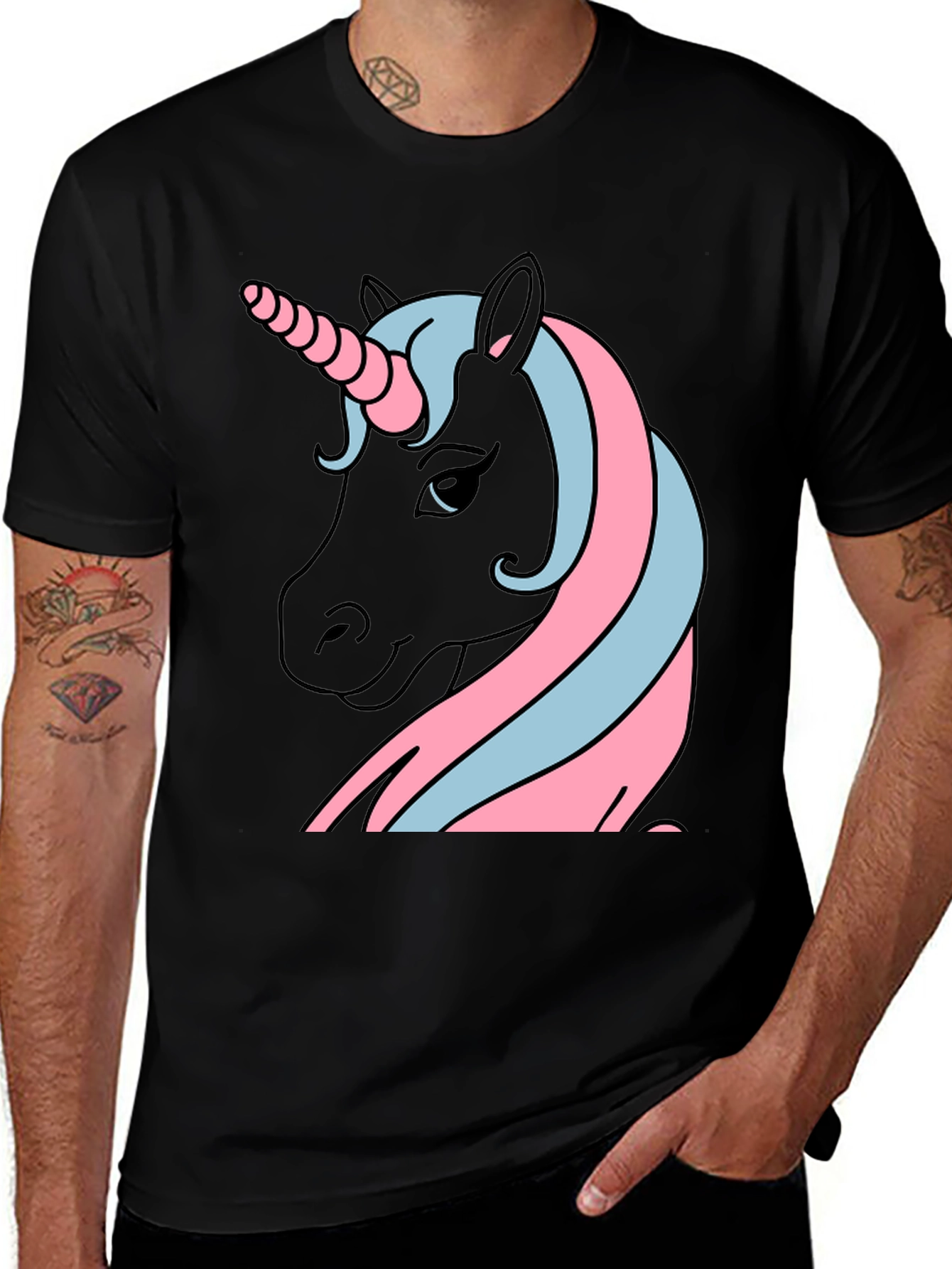 Variant 27 of Unicorn Graphic Tee - Black Cotton Shirt
