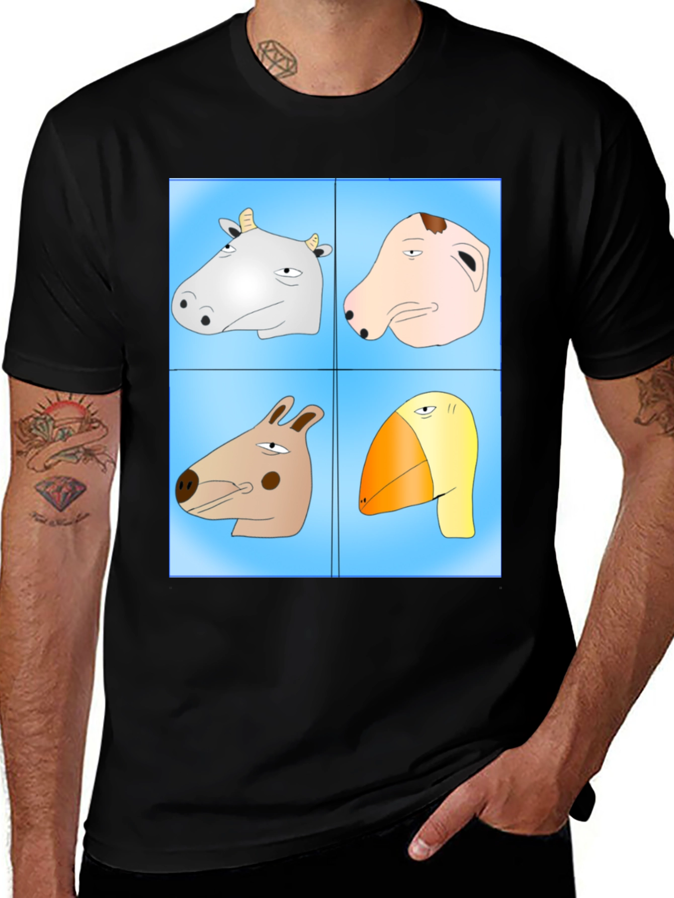 Variant 4 of Funny Animal Faces T-Shirt - Cartoon Heads Tee